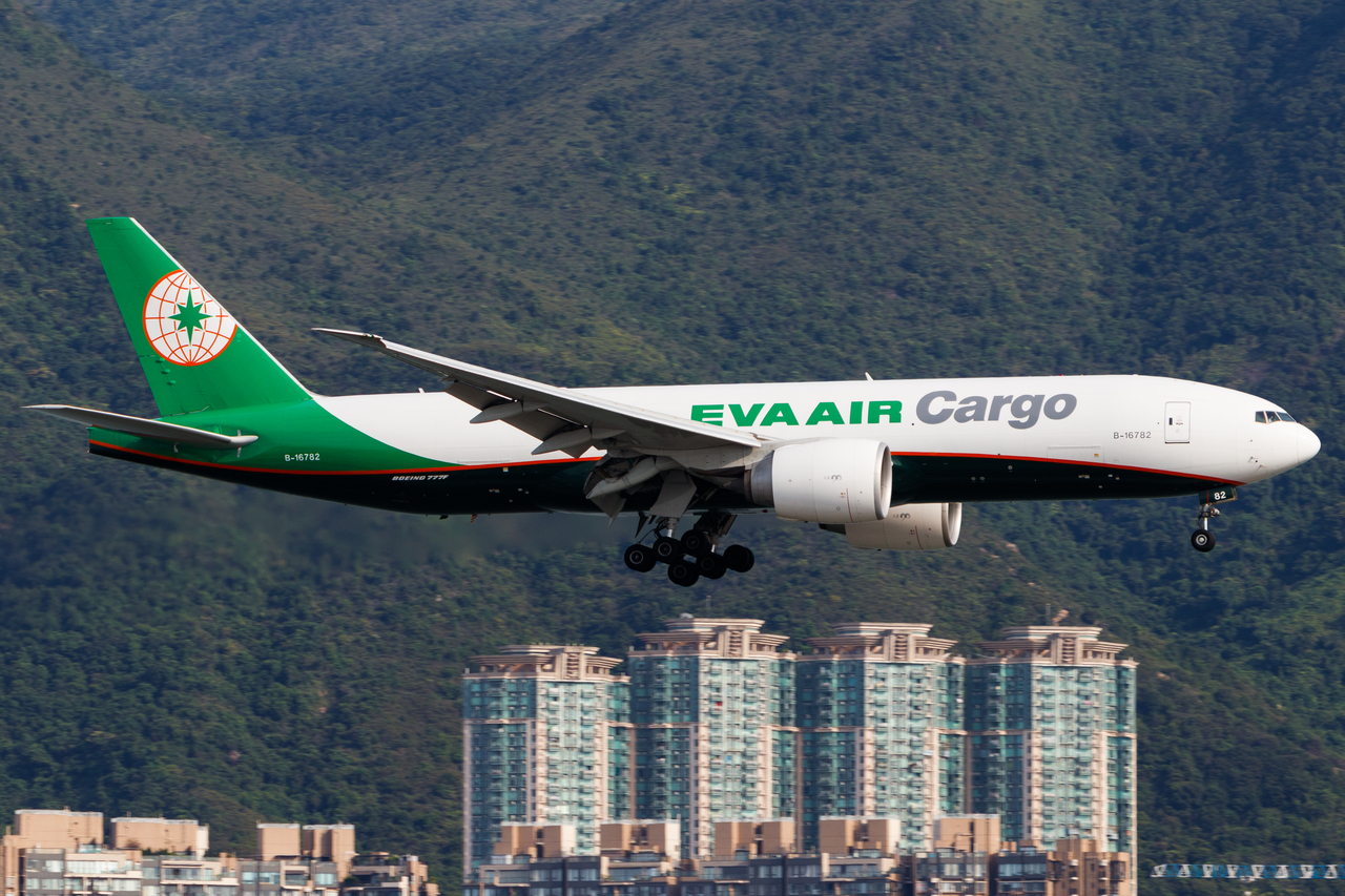 Full size: EVA Air Cargo Boeing 777-F B-16782 at Hong Kong International Airport