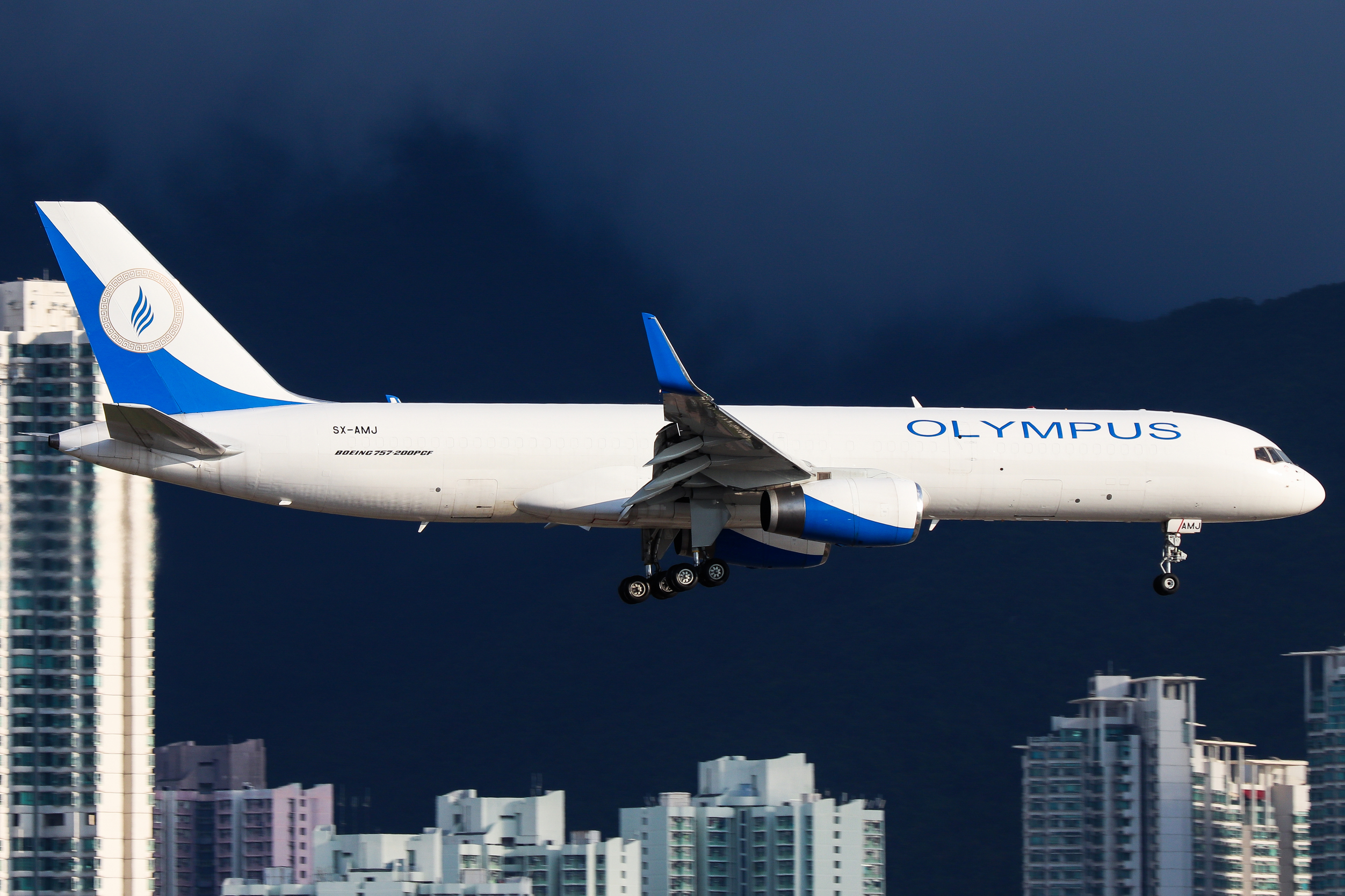 Full size: Olympus Airways Boeing 757-200PCF SX-AMJ at Hong Kong International Airport