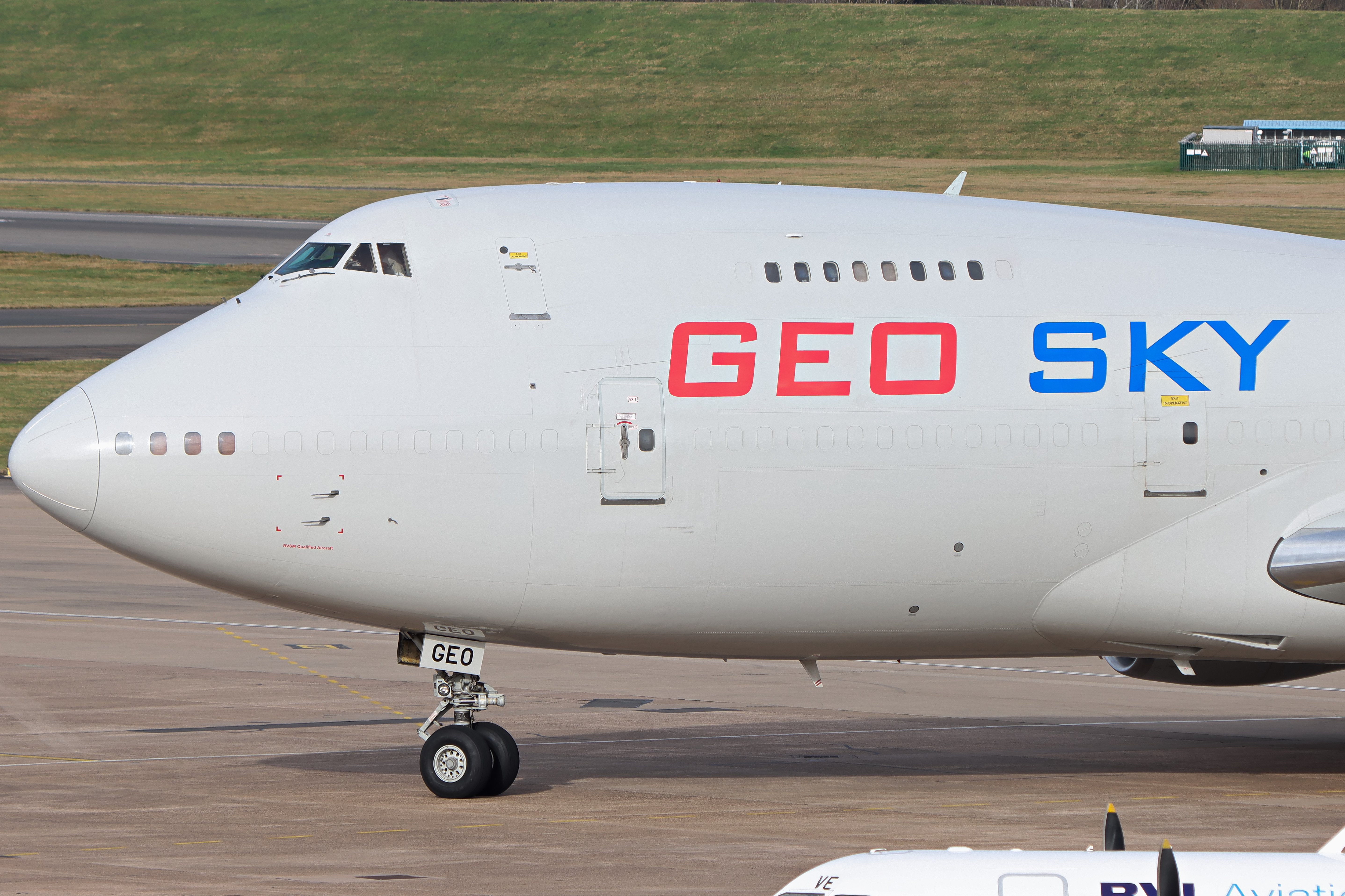 Full size: Geo Sky Boeing 747-200 4L-GEO at Birmingham Airport