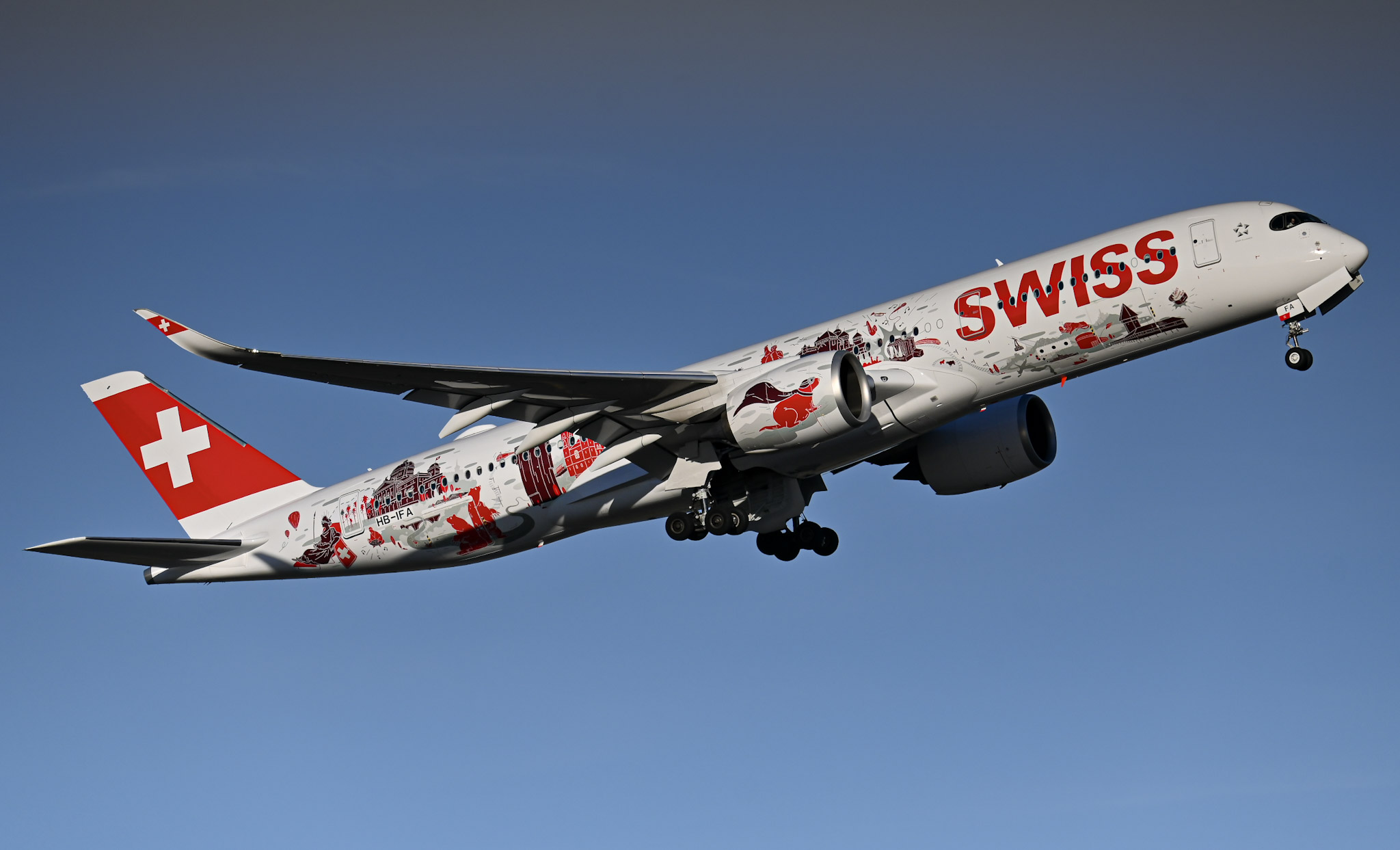Full size: Swiss International Air Lines Airbus A350-900 HB-IFA at General Edward Lawrence Logan International Airport