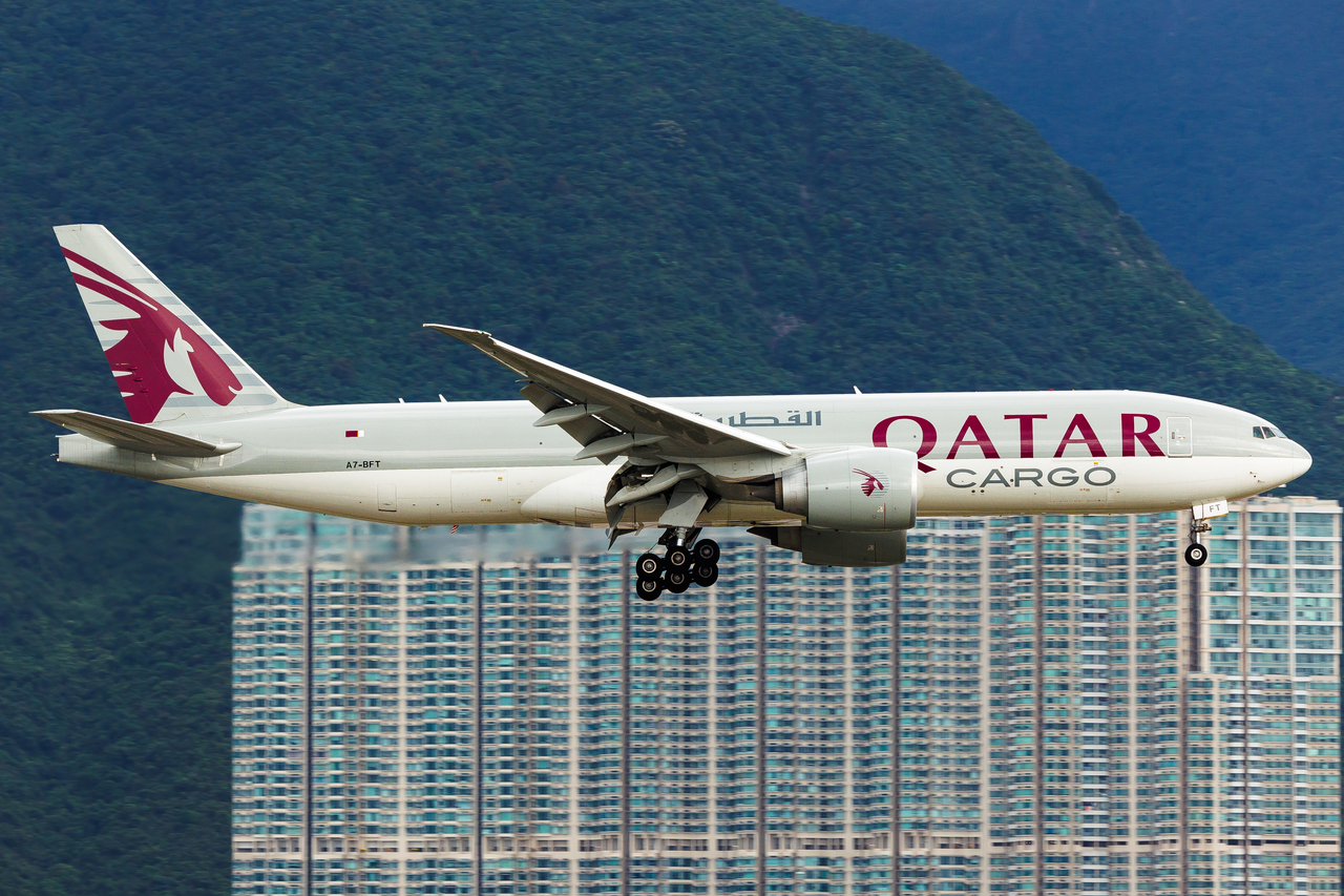 Full size: Qatar Air Cargo Boeing 777-F A7-BFT at Hong Kong International Airport