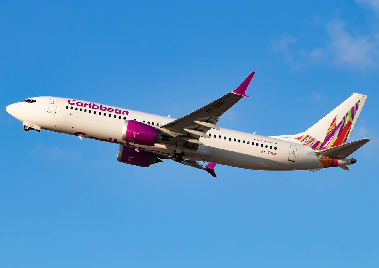 Full size: Caribbean Airlines Boeing 737 MAX 8 9Y-GRN at Miami International Airport