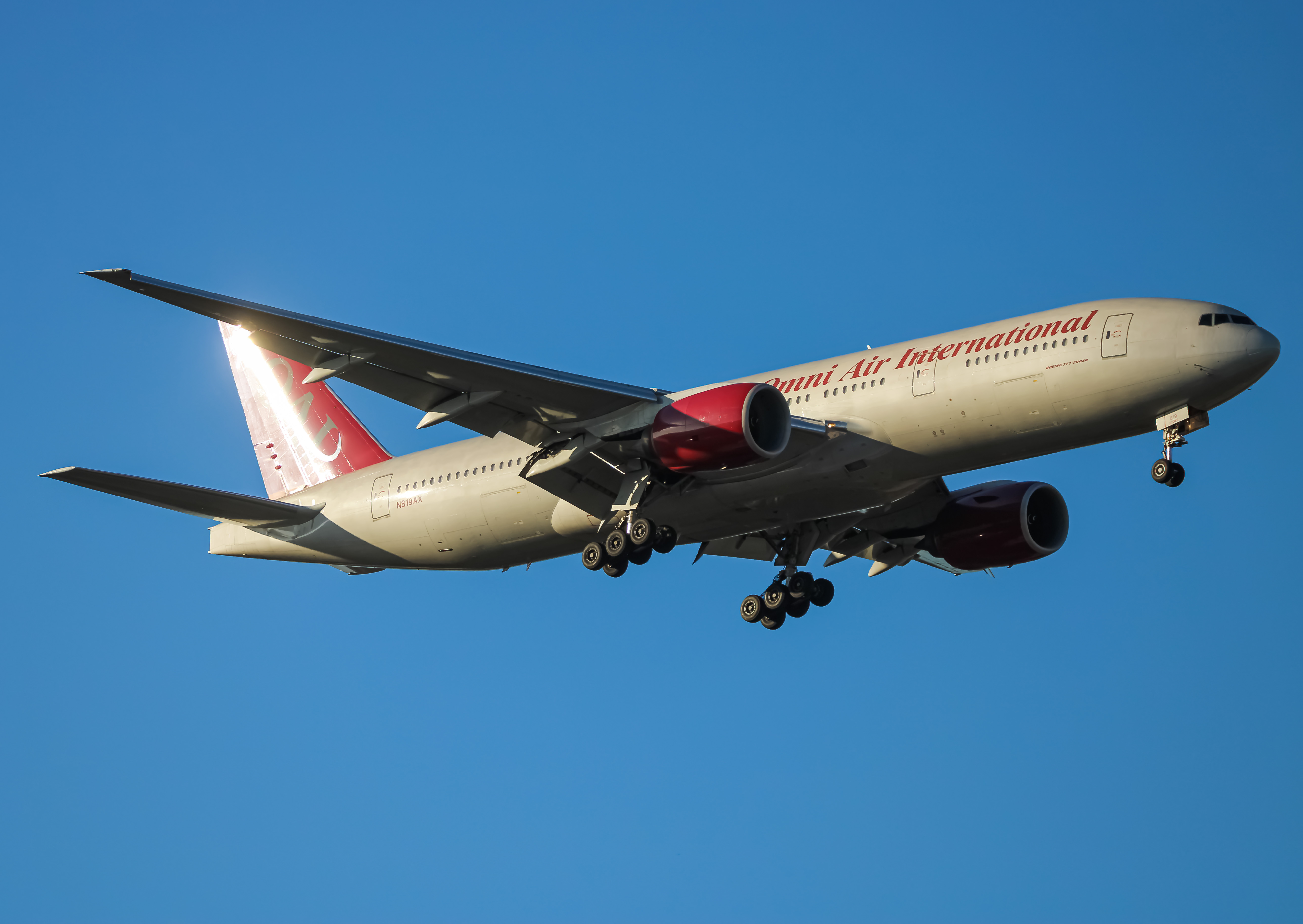 Full size: Omni Air International Boeing 777-200ER N819AX at Baltimore/Washington International Thurgood Marshall Airport