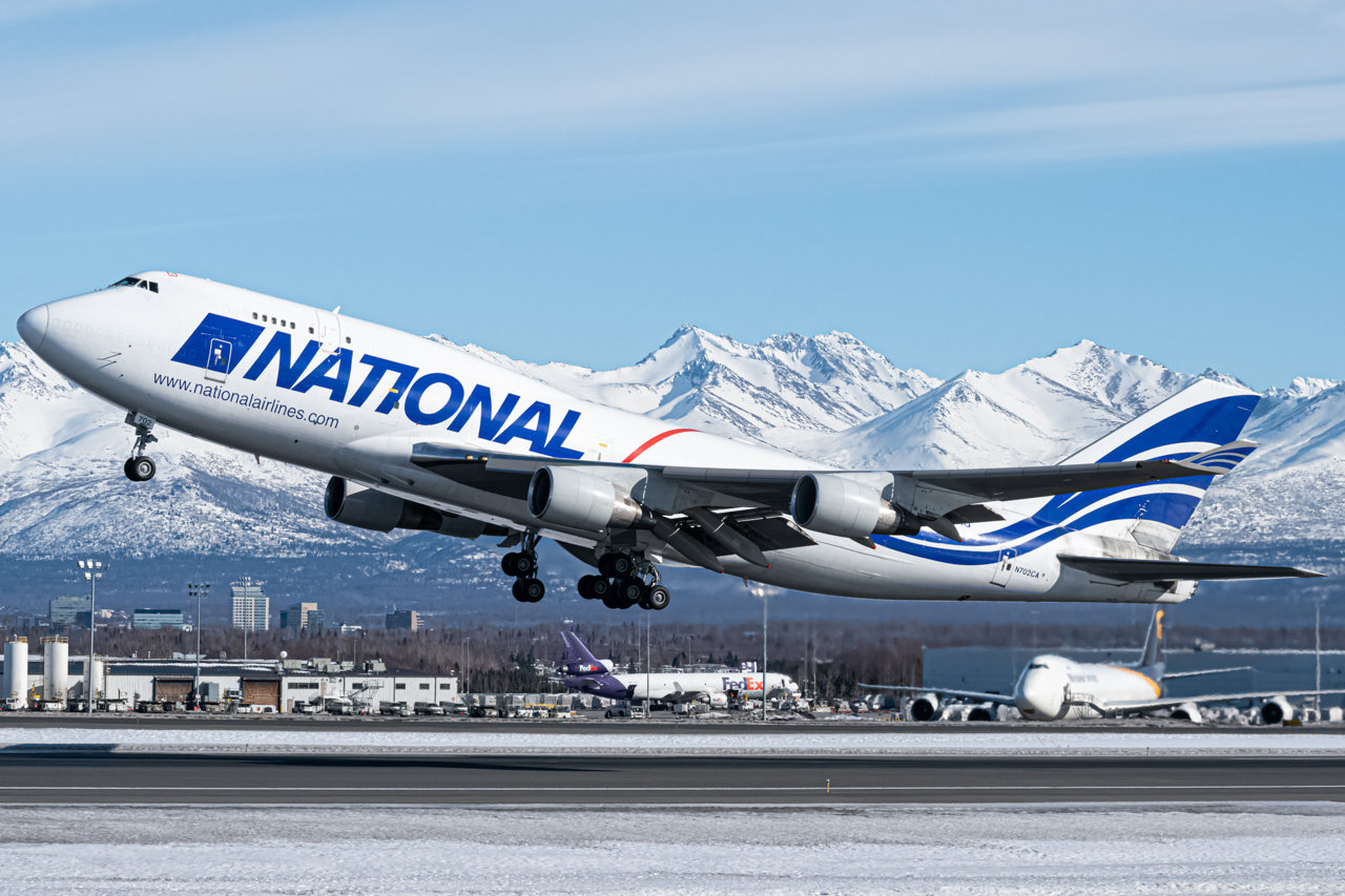 Full size: National Airlines Boeing 747-400F N702CA at Anchorage Ted Stevens International Airport