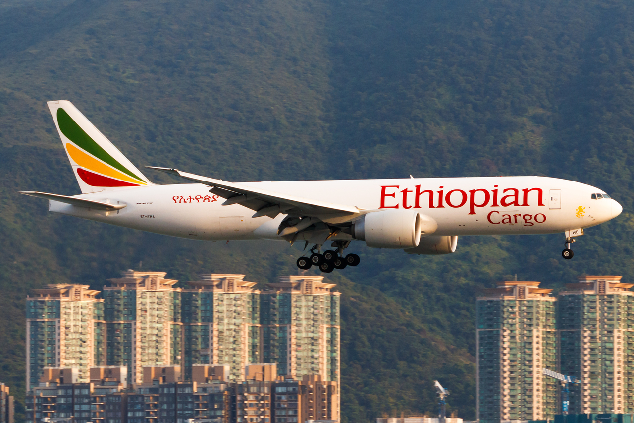 Full size: Ethiopian Airlines Boeing 777-F ET-AWE at Hong Kong International Airport