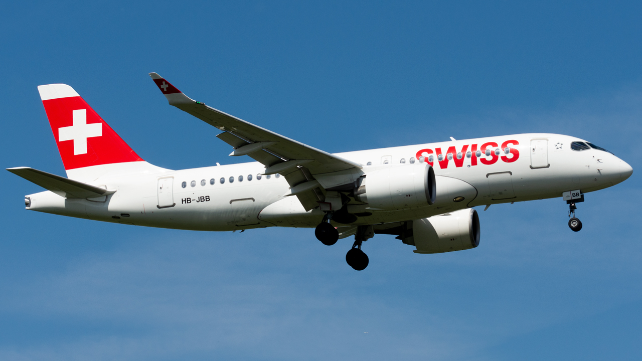 Full size: Swiss International Air Lines Airbus A220-100 HB-JBB at London Heathrow International Airport