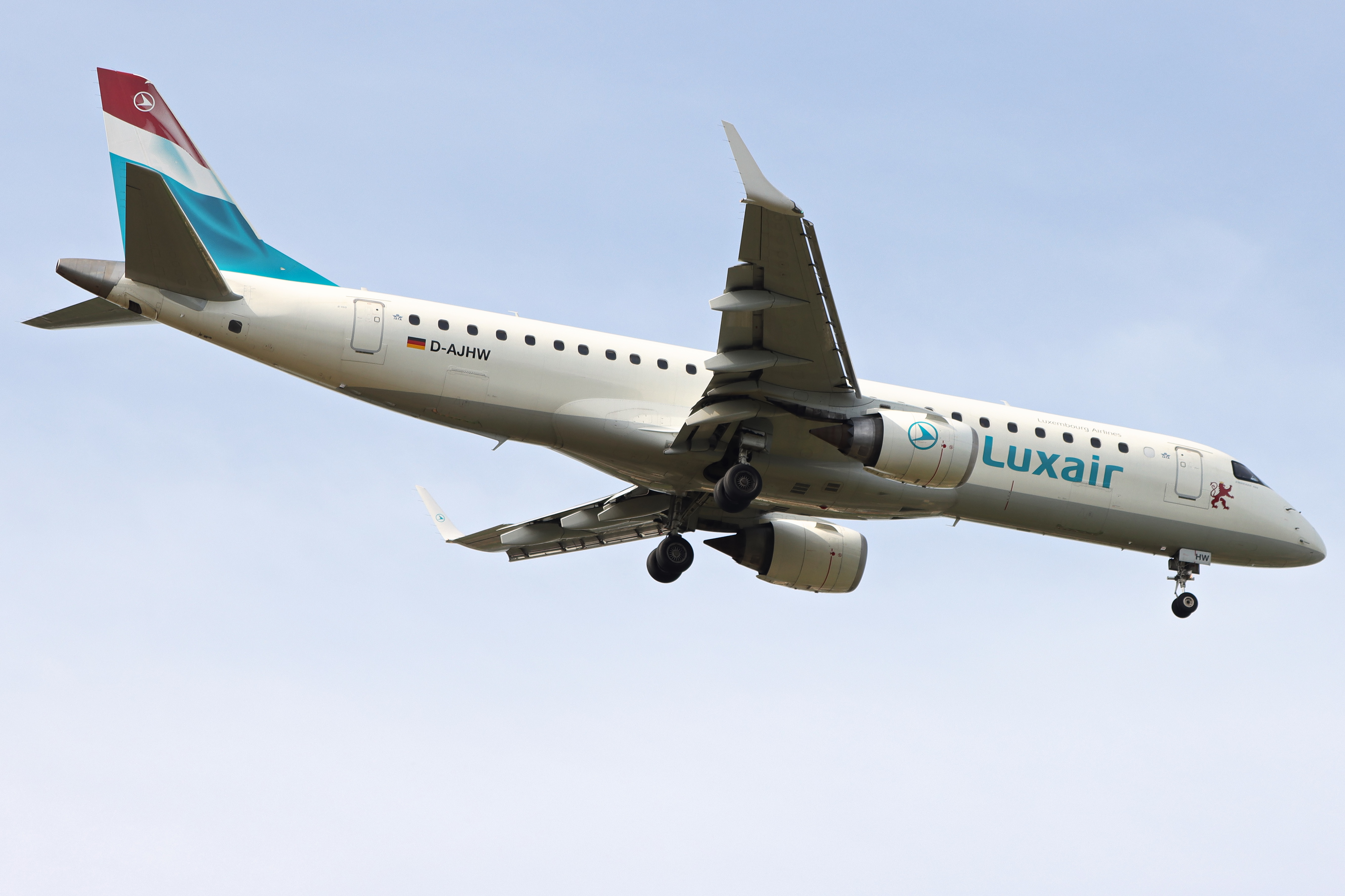 Full size: Luxair Embraer E190 D-AJHW at Luxembourg Findel Airport