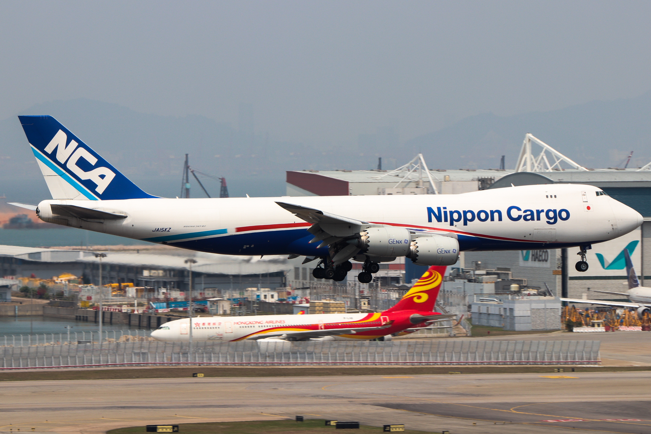 Full size: Nippon Cargo Airlines Boeing 747-8F JA15KZ at Hong Kong International Airport