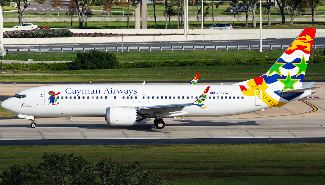 Full size: Cayman Airways Boeing 737 MAX 8 VP-CIZ at Tampa International Airport
