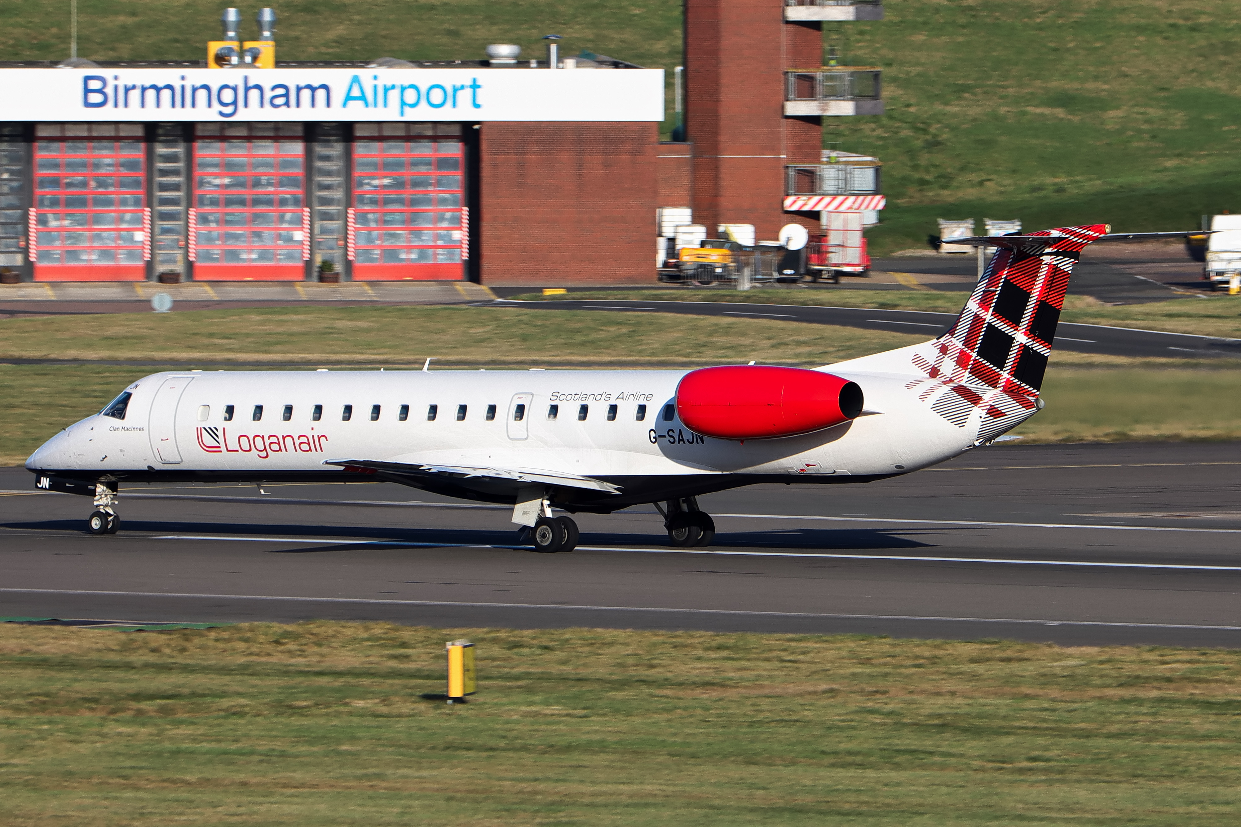 Full size: Loganair Embraer ERJ145 G-SAJN at Birmingham Airport