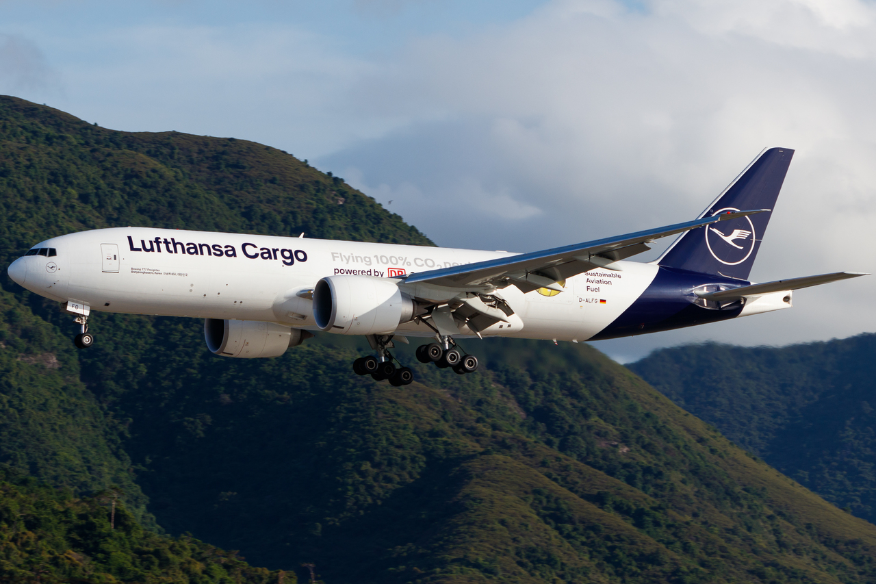 Full size: Lufthansa Cargo Boeing 777-F D-ALFG at Hong Kong International Airport