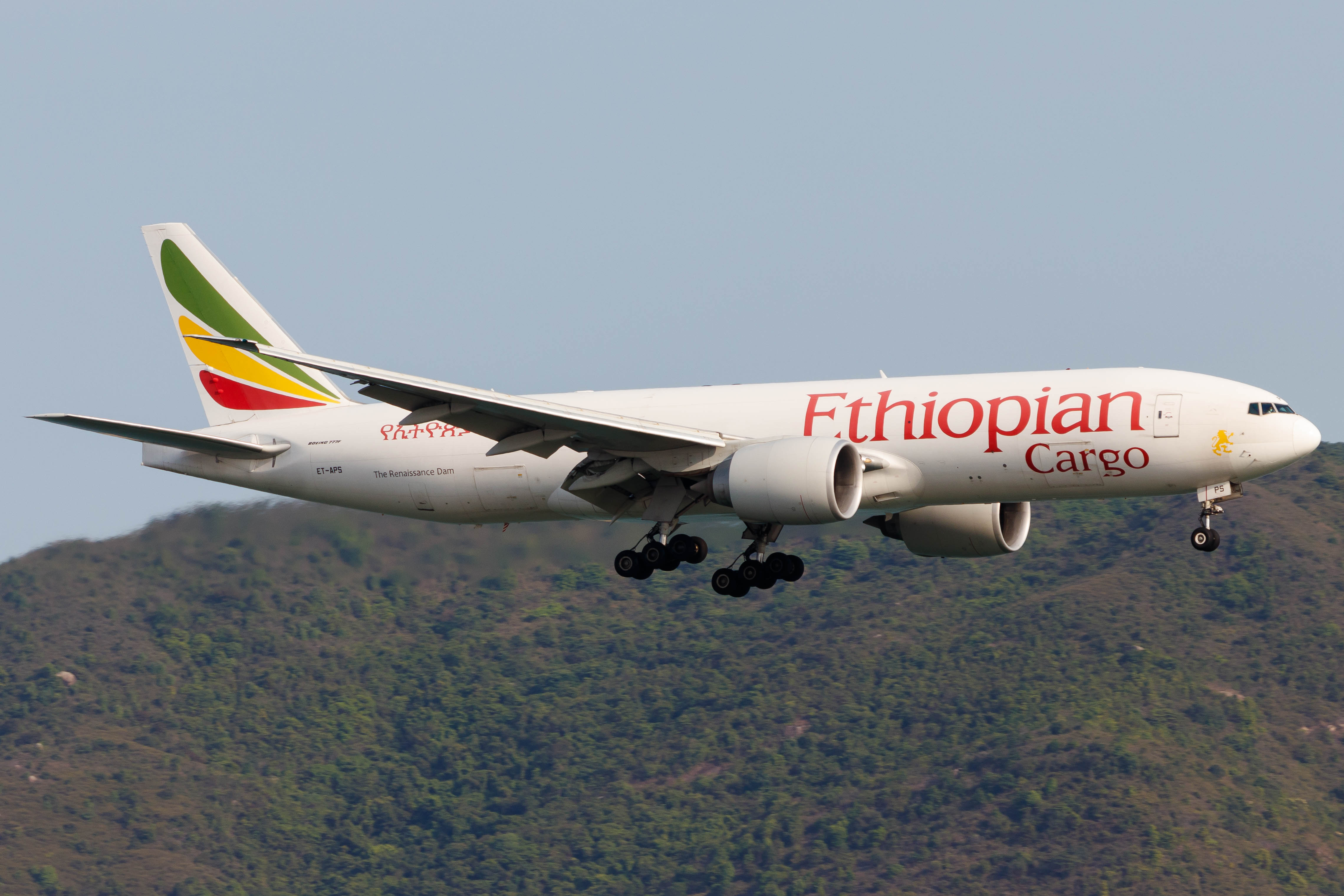 Full size:  Ethiopian Cargo Boeing 777-F ET-APS at Hong Kong International Airport