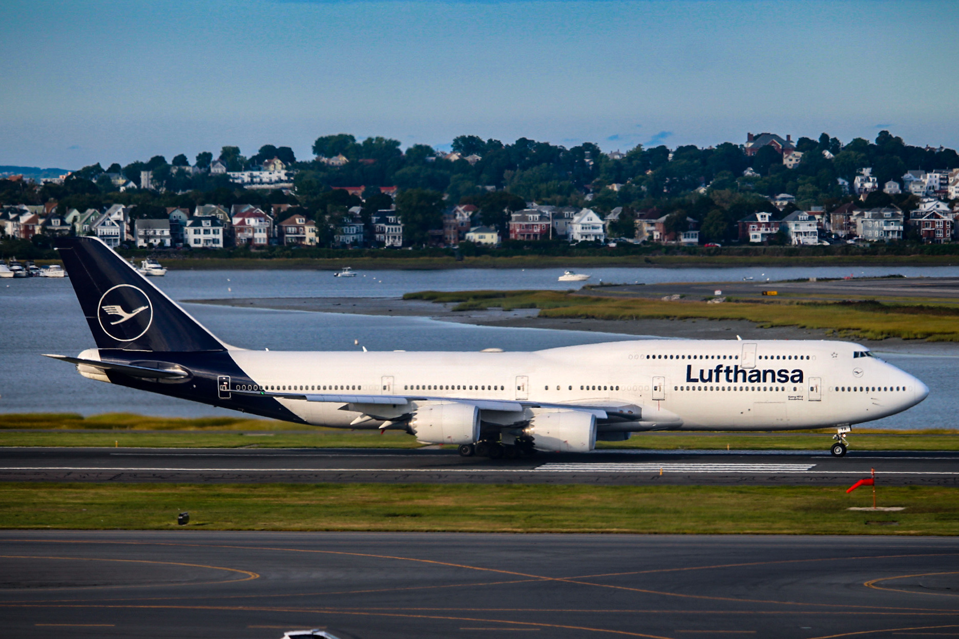 Full size: Lufthansa Boeing 747-8 D-ABYA at General Edward Lawrence Logan International Airport