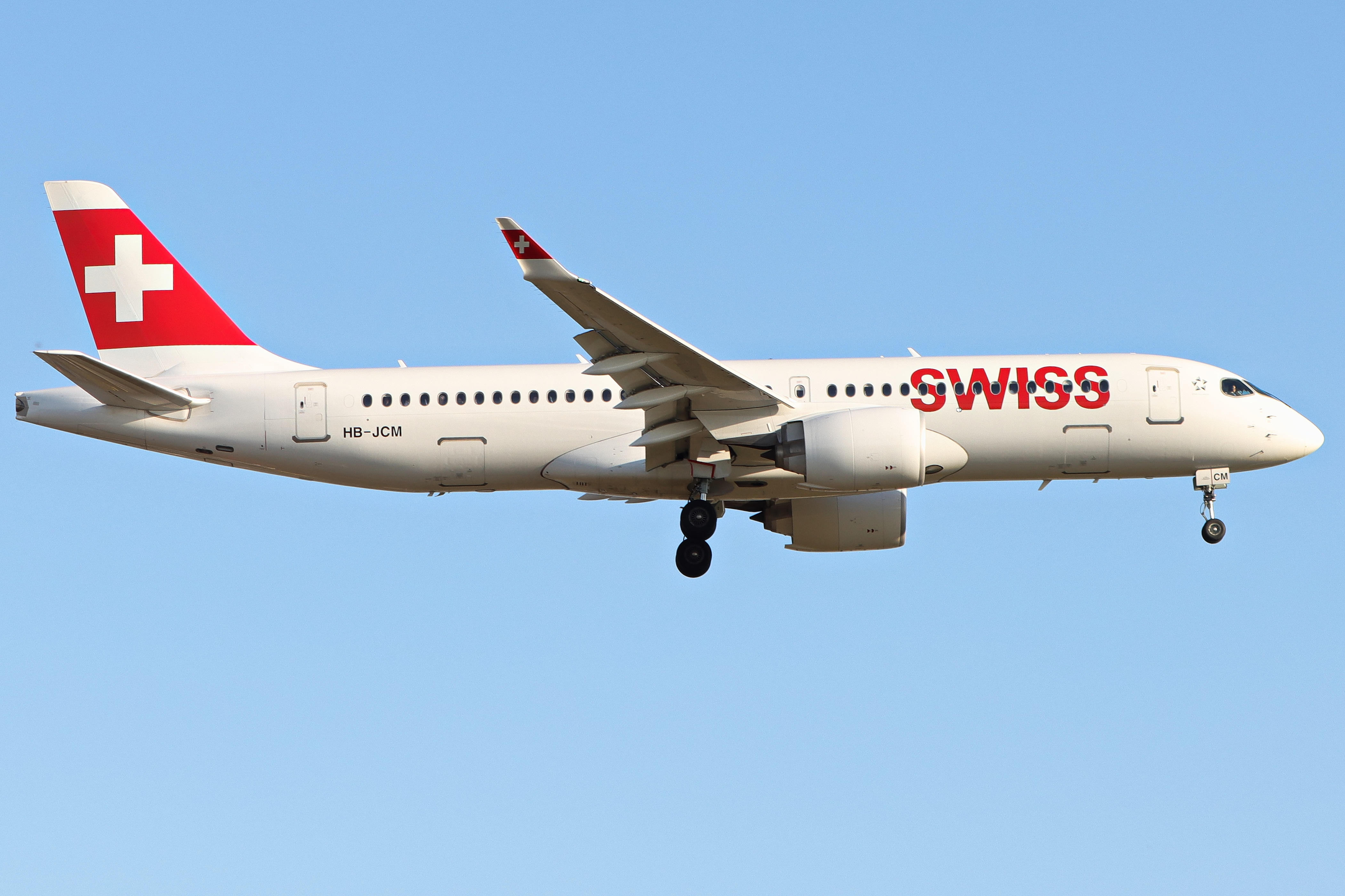 Full size: Swiss International Air Lines Airbus A220-300 HB-JCM at London Heathrow International Airport