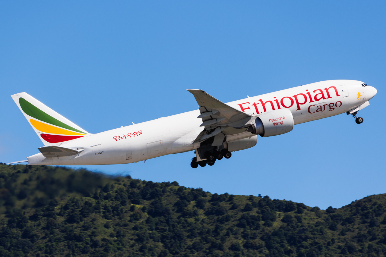 Full size: Ethiopian Airlines Boeing 777-F ET-AVT at Hong Kong International Airport