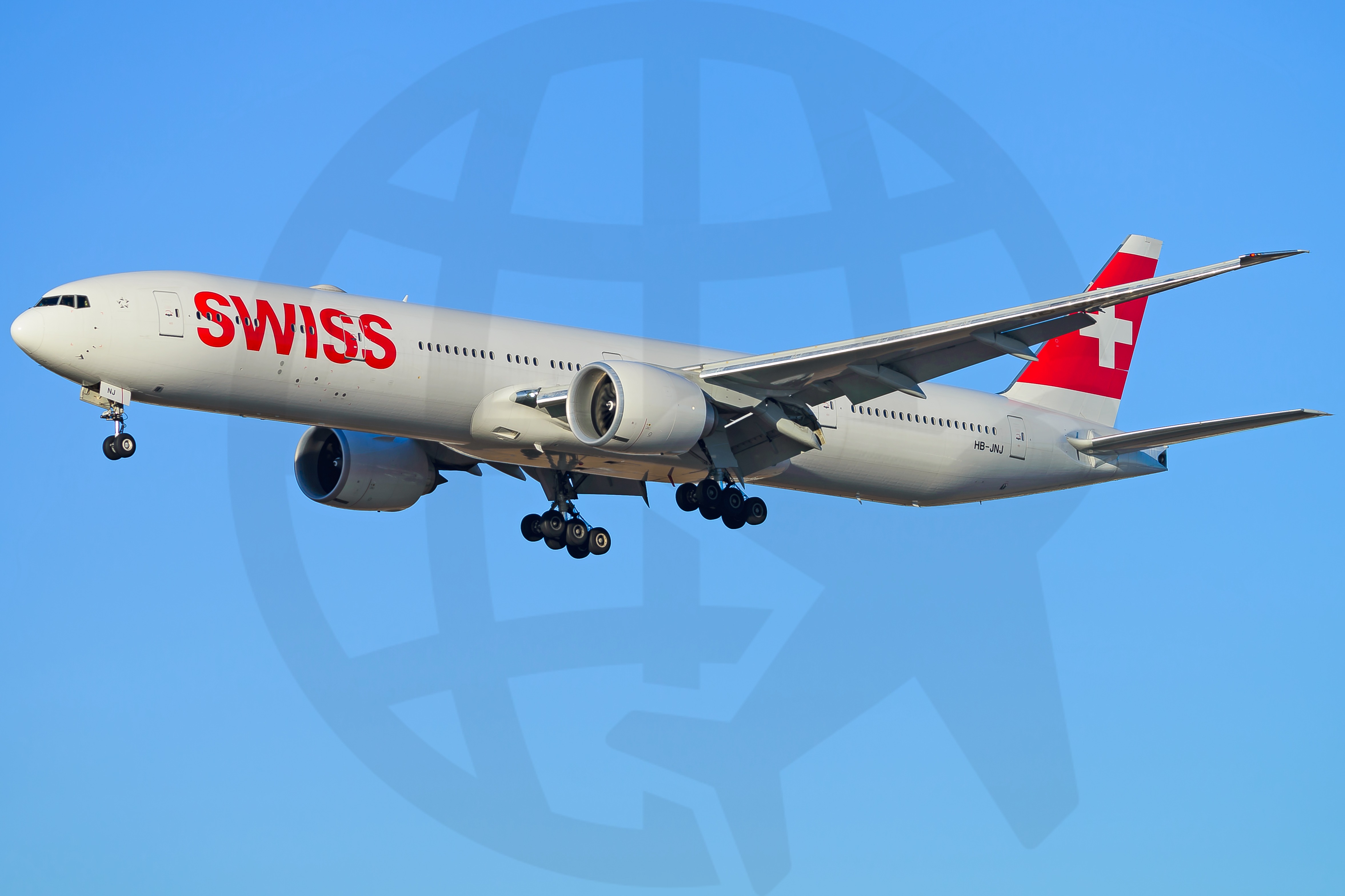 Full size: Swiss International Air Lines Boeing 777-300 HB-JNJ at Los Angeles International Airport