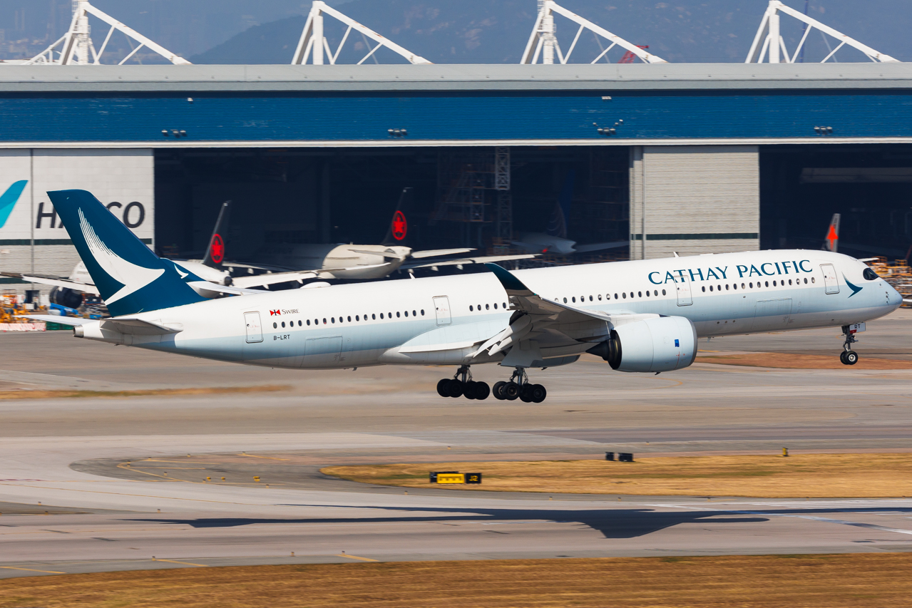 Full size: Cathay Pacific Airbus A350-900 B-LRT at Hong Kong International Airport