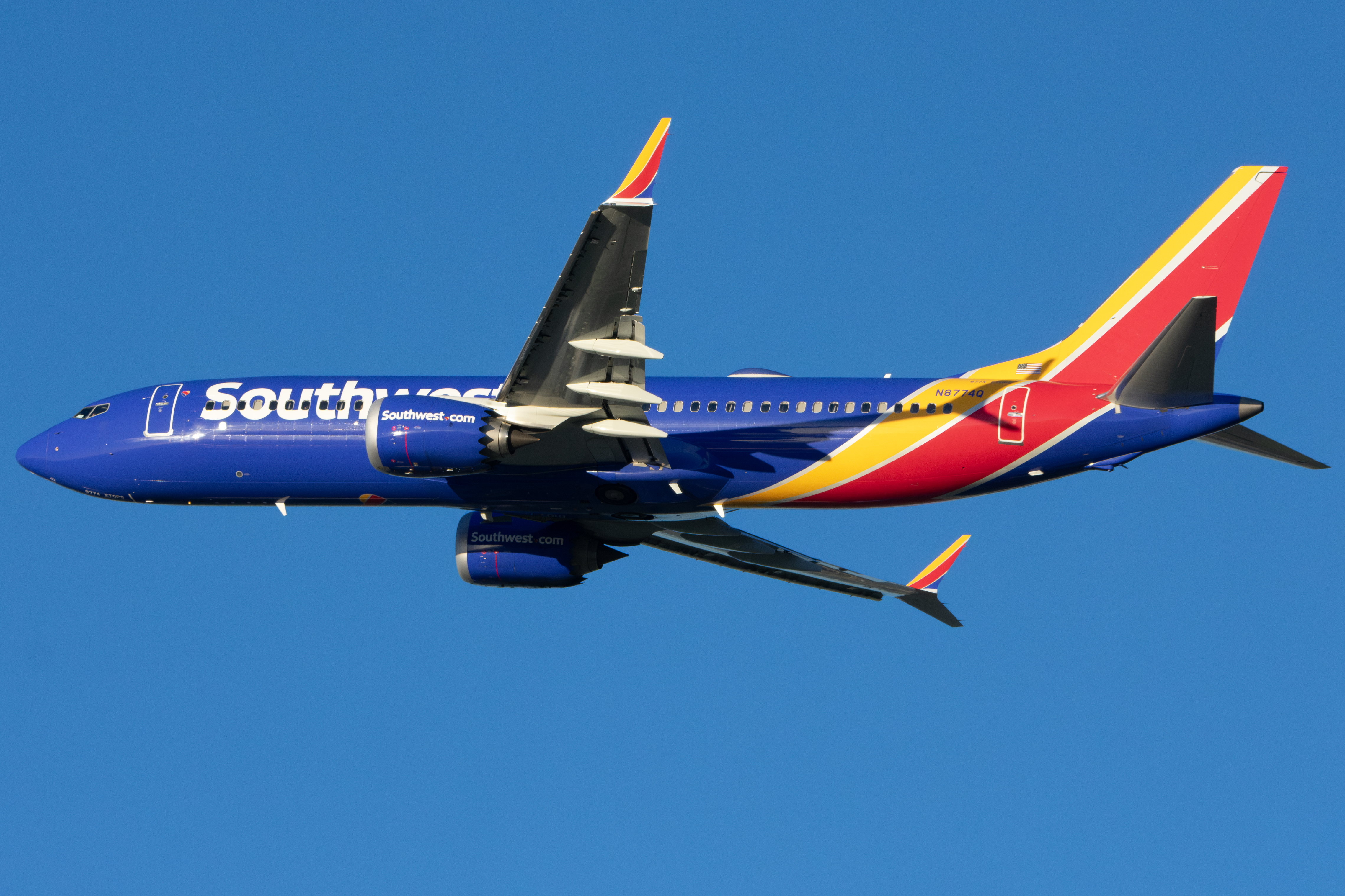 Full size: Southwest Airlines Boeing 737 MAX 8 N8774Q at Norman Y Mineta San Jose International Airport