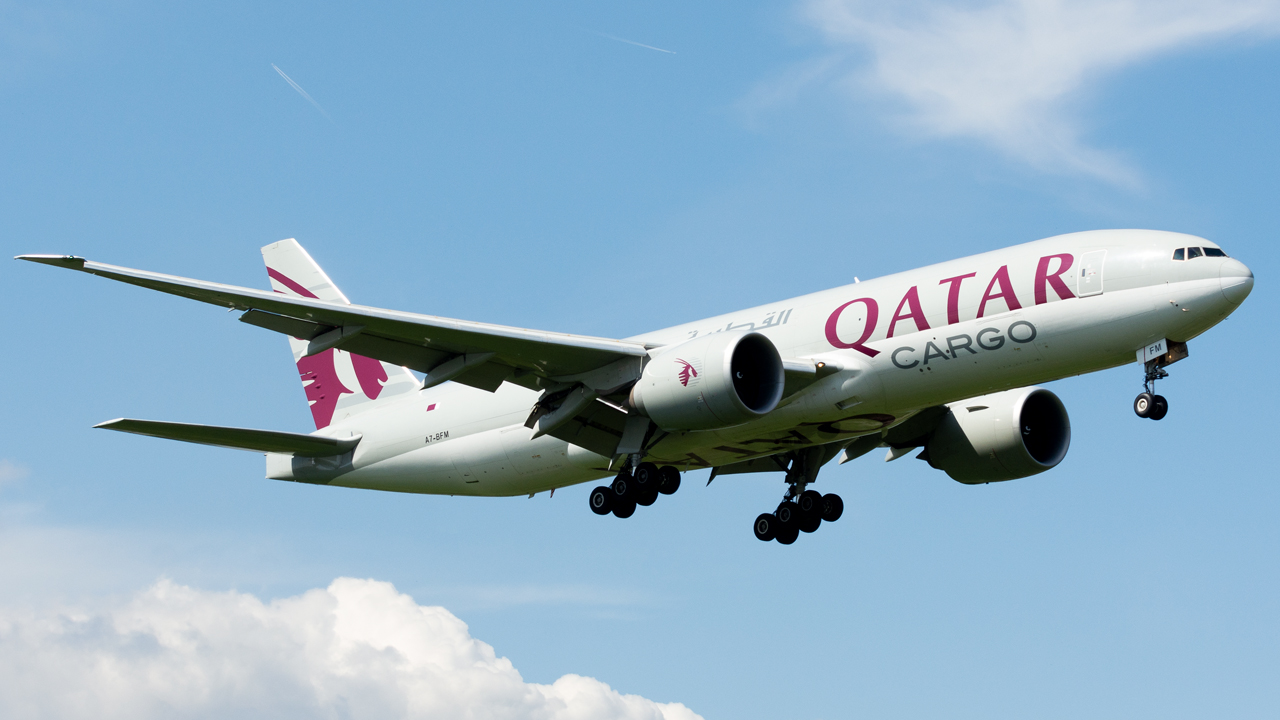Full size: Qatar Air Cargo Boeing 777-F A7-BFM at London Heathrow International Airport