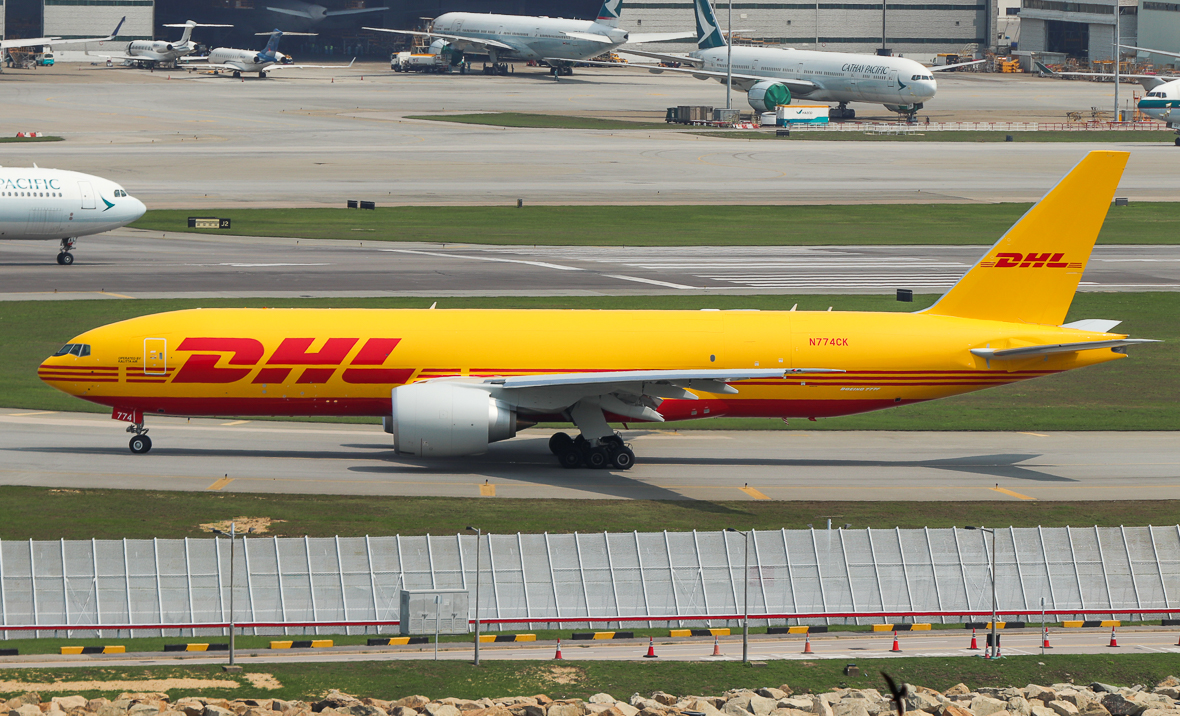 Full size: DHL Boeing 777-200LR N774CK at Hong Kong International Airport