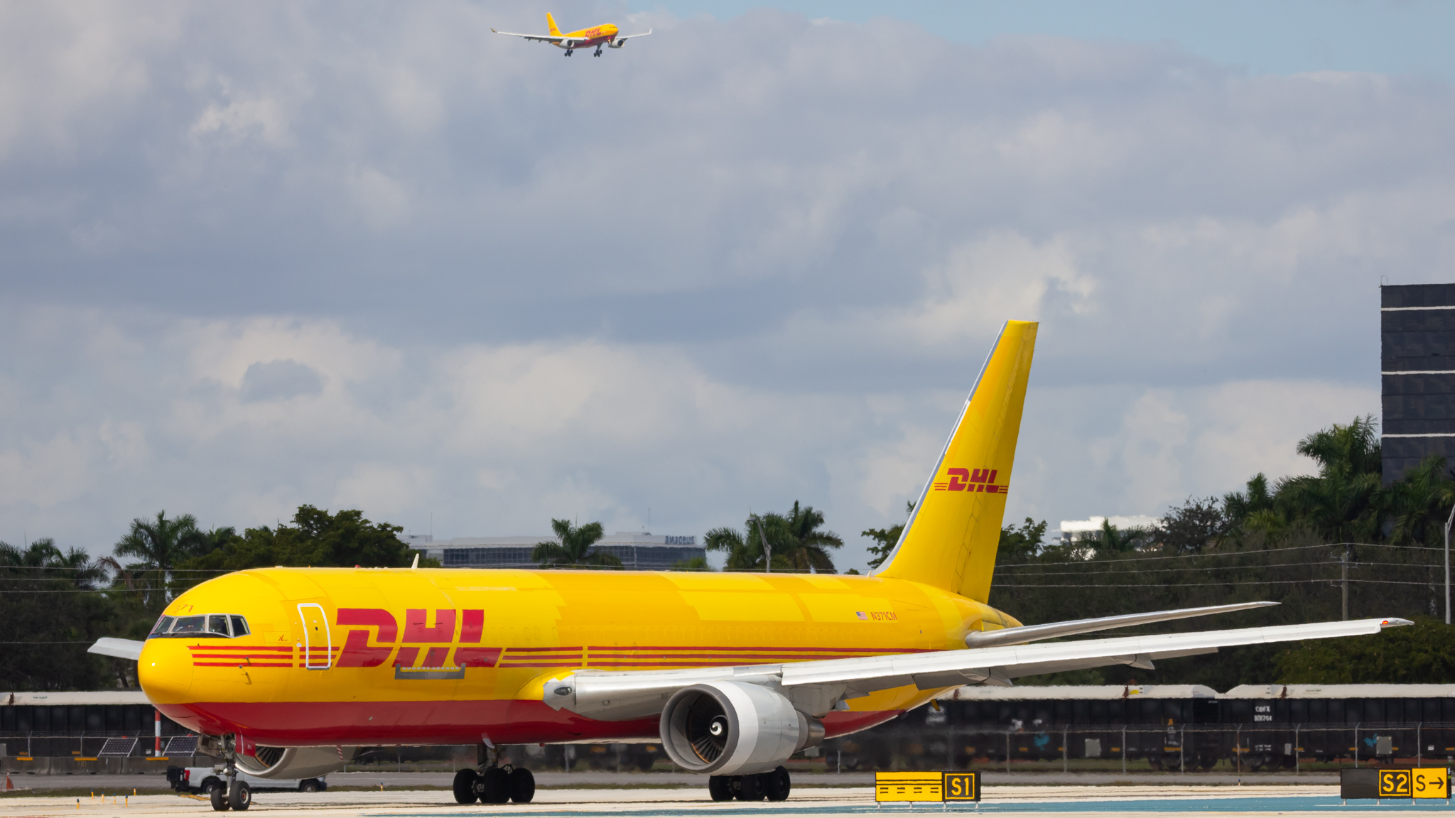 Full size: DHL Boeing 767-300F N371CM at Miami International Airport