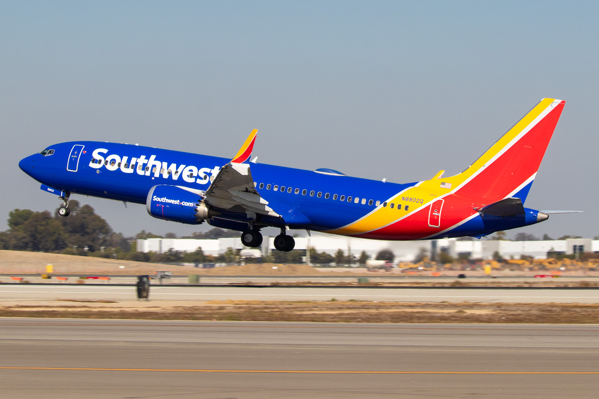 Full size: Southwest Airlines Boeing 737 MAX 8 N8802Q at Long Beach Airport