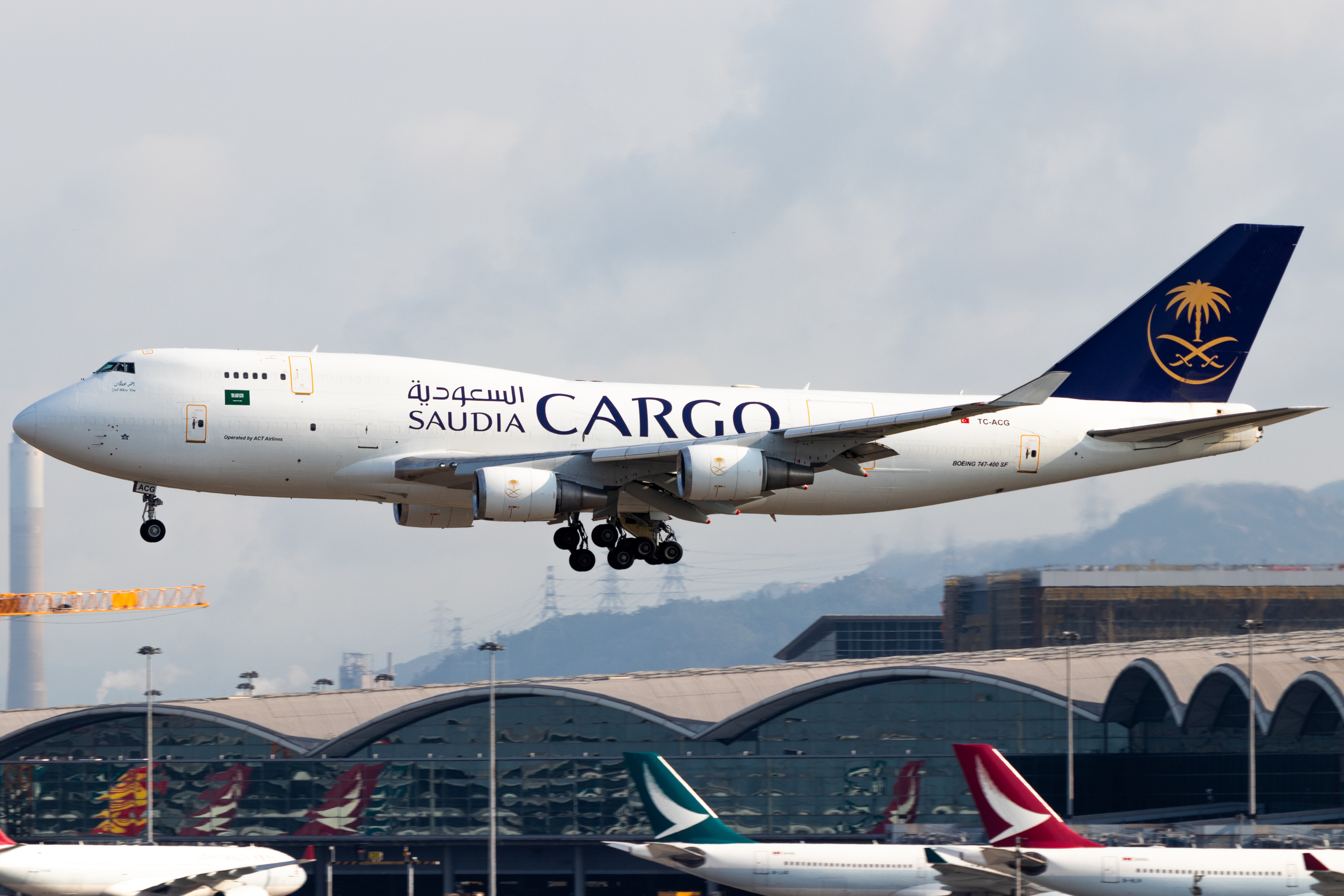 Full size: Air ACT Cargo Boeing 747-400F TC-ACG at Hong Kong International Airport