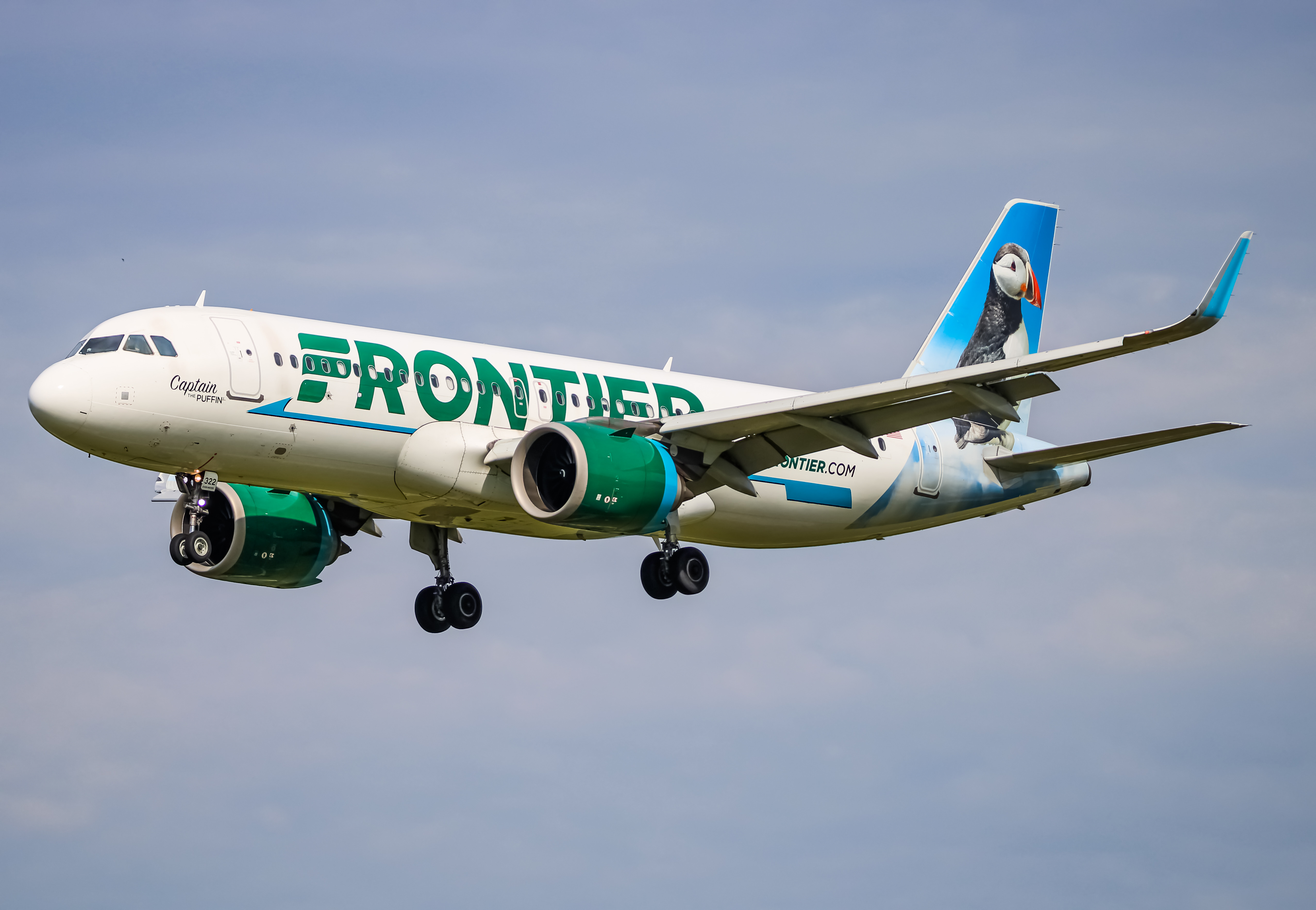 Full size: Frontier Airlines Airbus A320NEO N322FR at Baltimore/Washington International Thurgood Marshall Airport