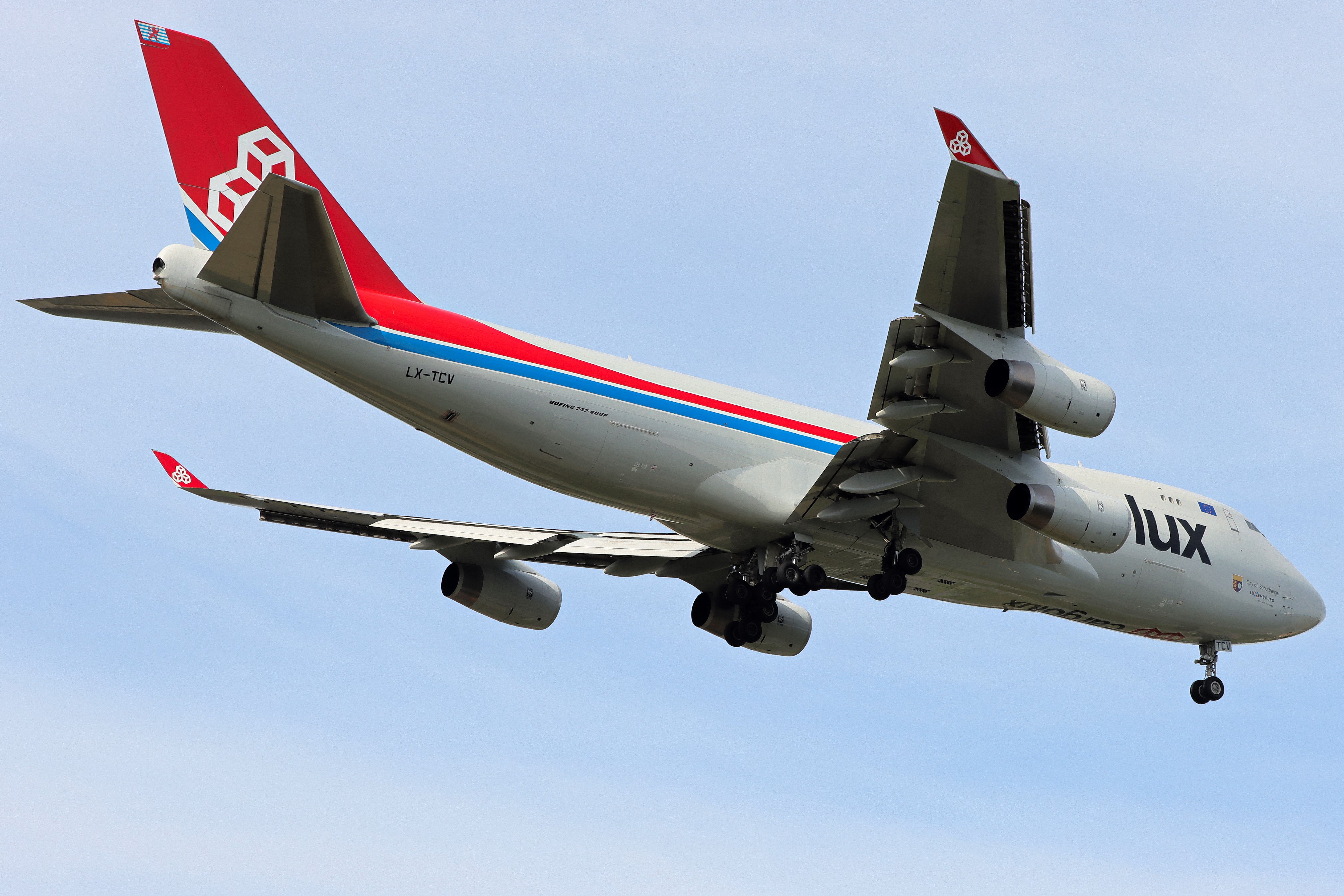 Full size: CargoLux Boeing 747-400F LX-TCV at Luxembourg Findel Airport
