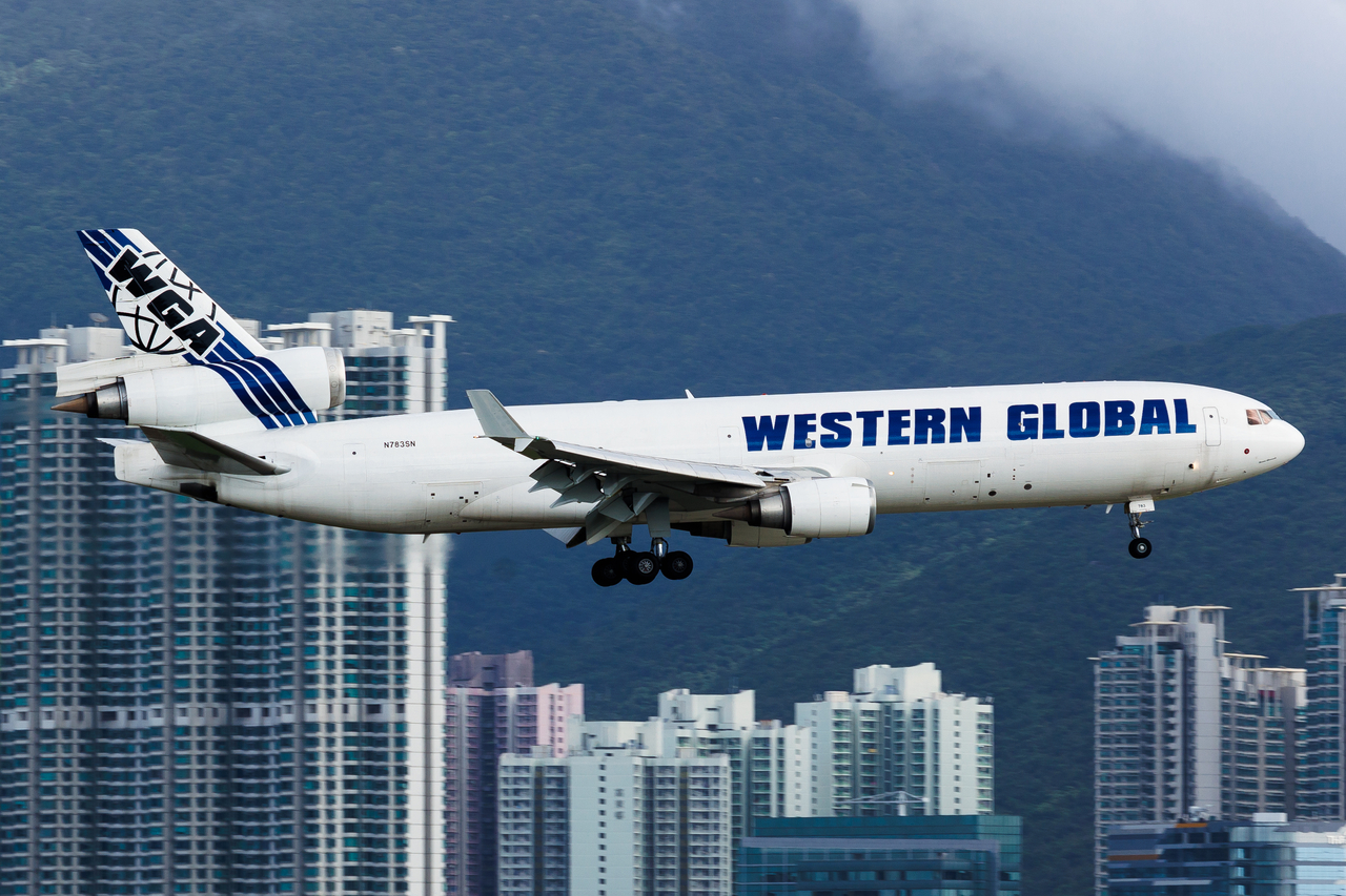 Full size: Western Global Airlines McDonnell Douglas MD-11F N783SN at Hong Kong International Airport