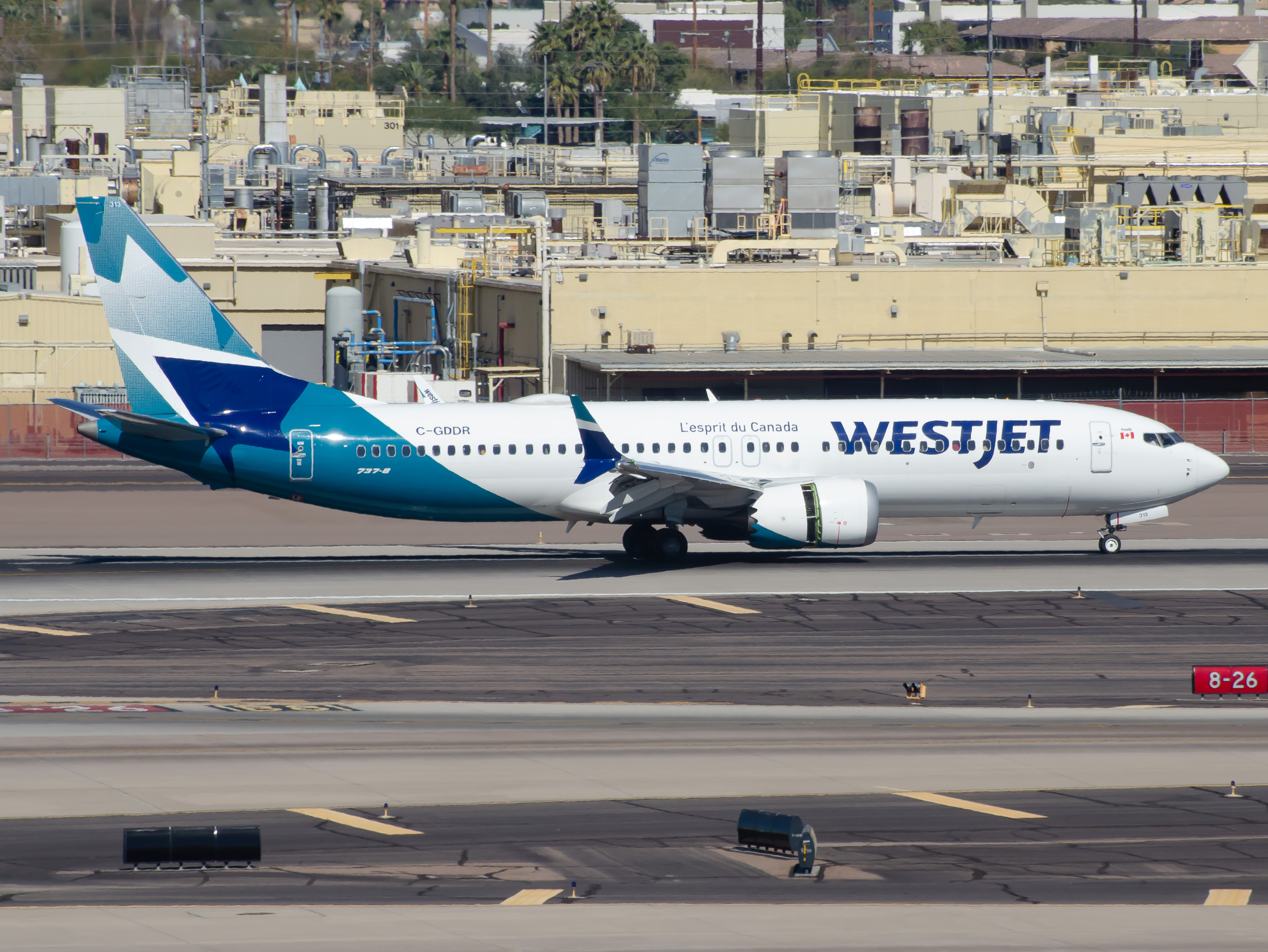 Full size: WestJet Boeing 737 MAX 8 C-GDDR at Phoenix Sky Harbor International Airport
