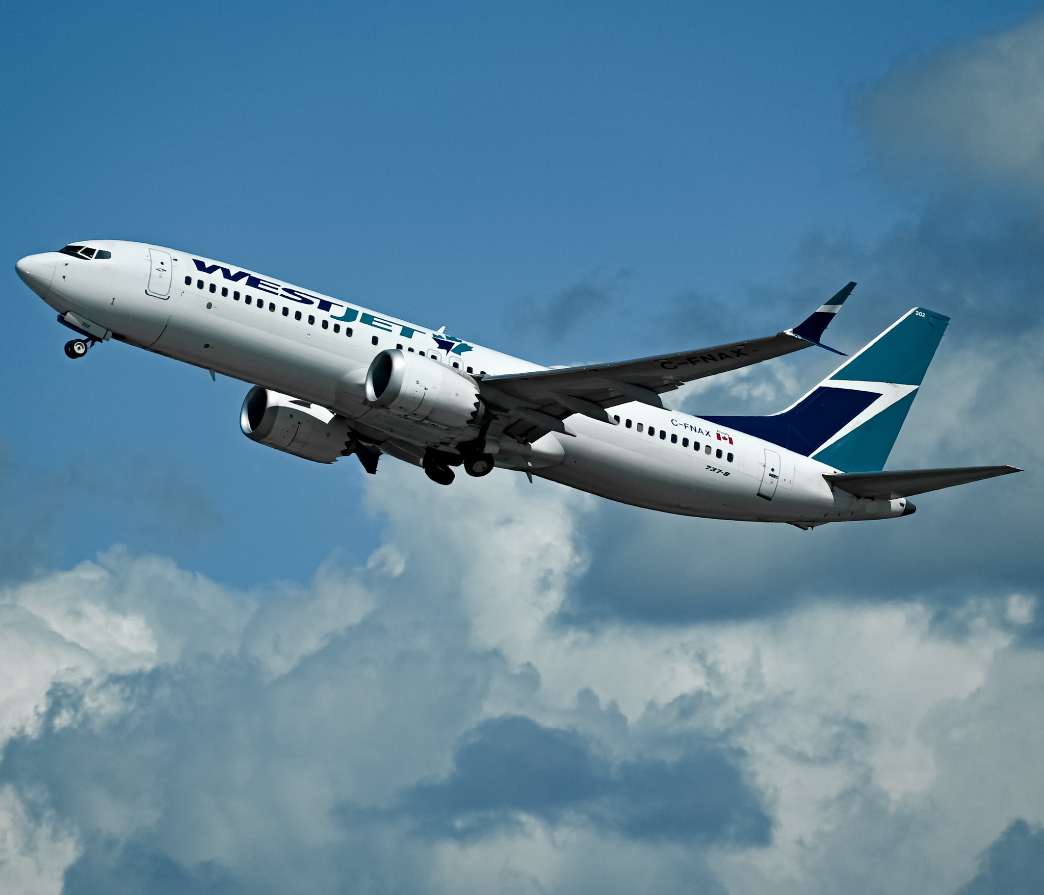Full size: WestJet Boeing 737 MAX 8 C-FNAX at San Diego International Airport