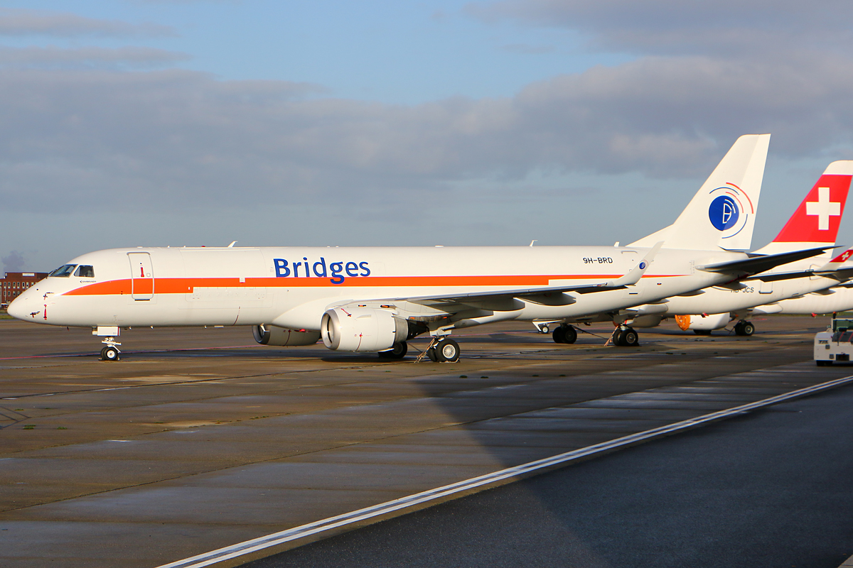 Full size: Bridges Air Cargo Embraer E190F 9H-BRD at Maastricht Aachen Airport