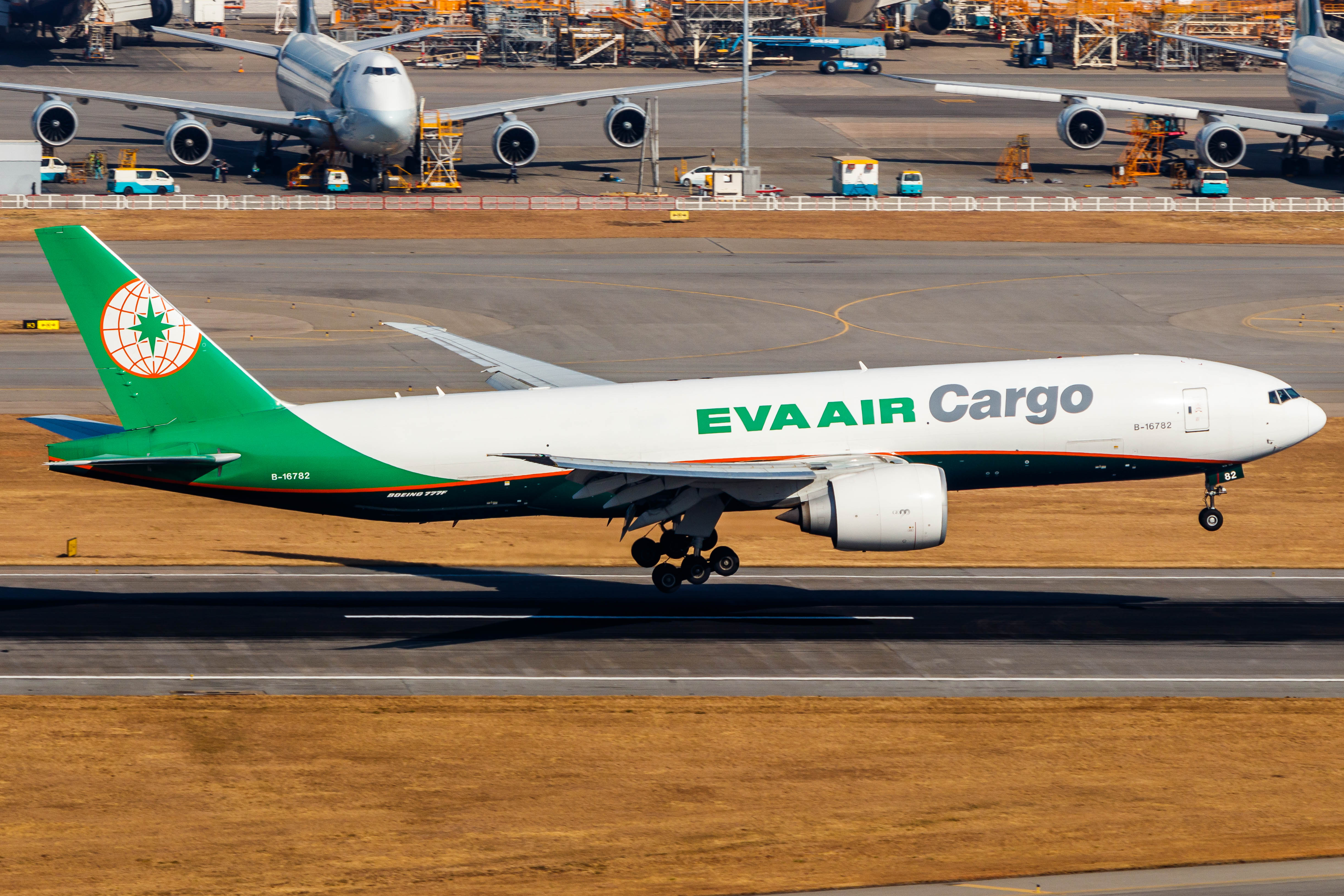 Full size: EVA Air Cargo Boeing 777-F B-16782 at Hong Kong International Airport