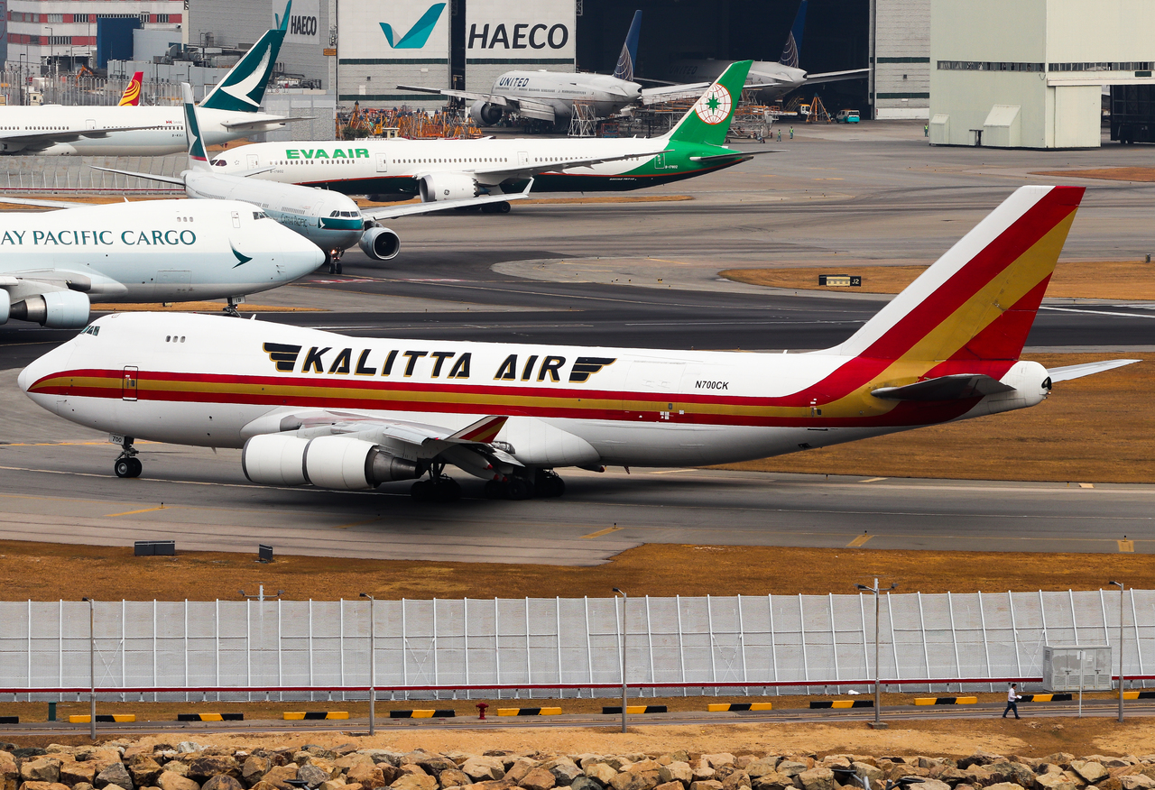 Full size: Kalitta Air Boeing 747-400F N700CK at Hong Kong International Airport