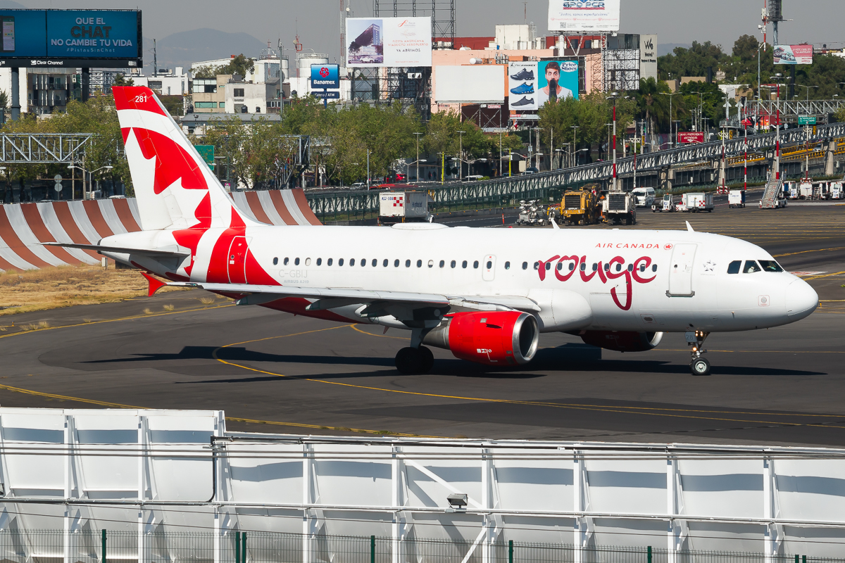 Full size: Air Canada Rouge Airbus A319 C-GBIJ at Mexico City International Airport