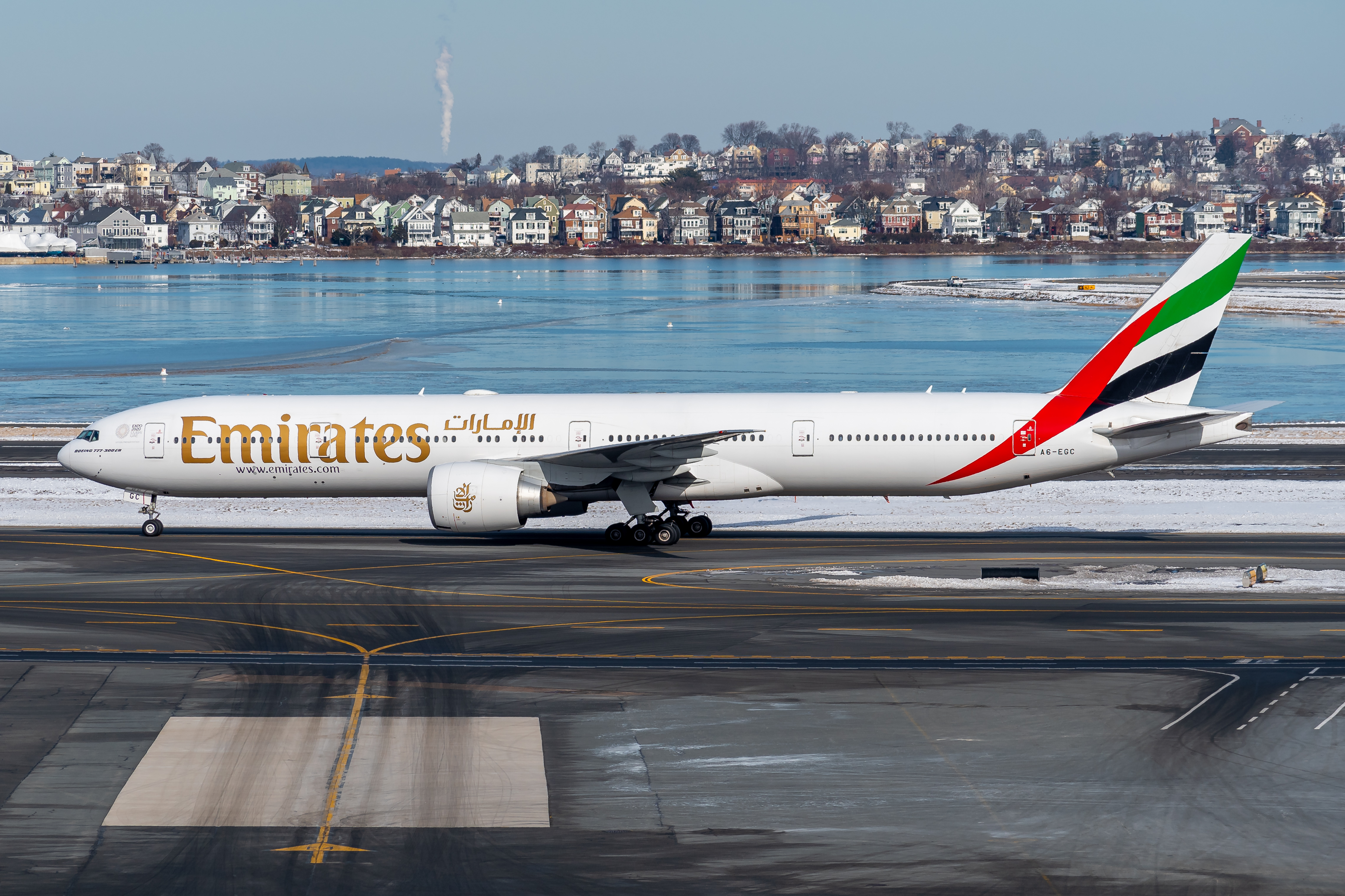 Full size: Emirates Boeing 777-300ER A6-EGC at General Edward Lawrence Logan International Airport