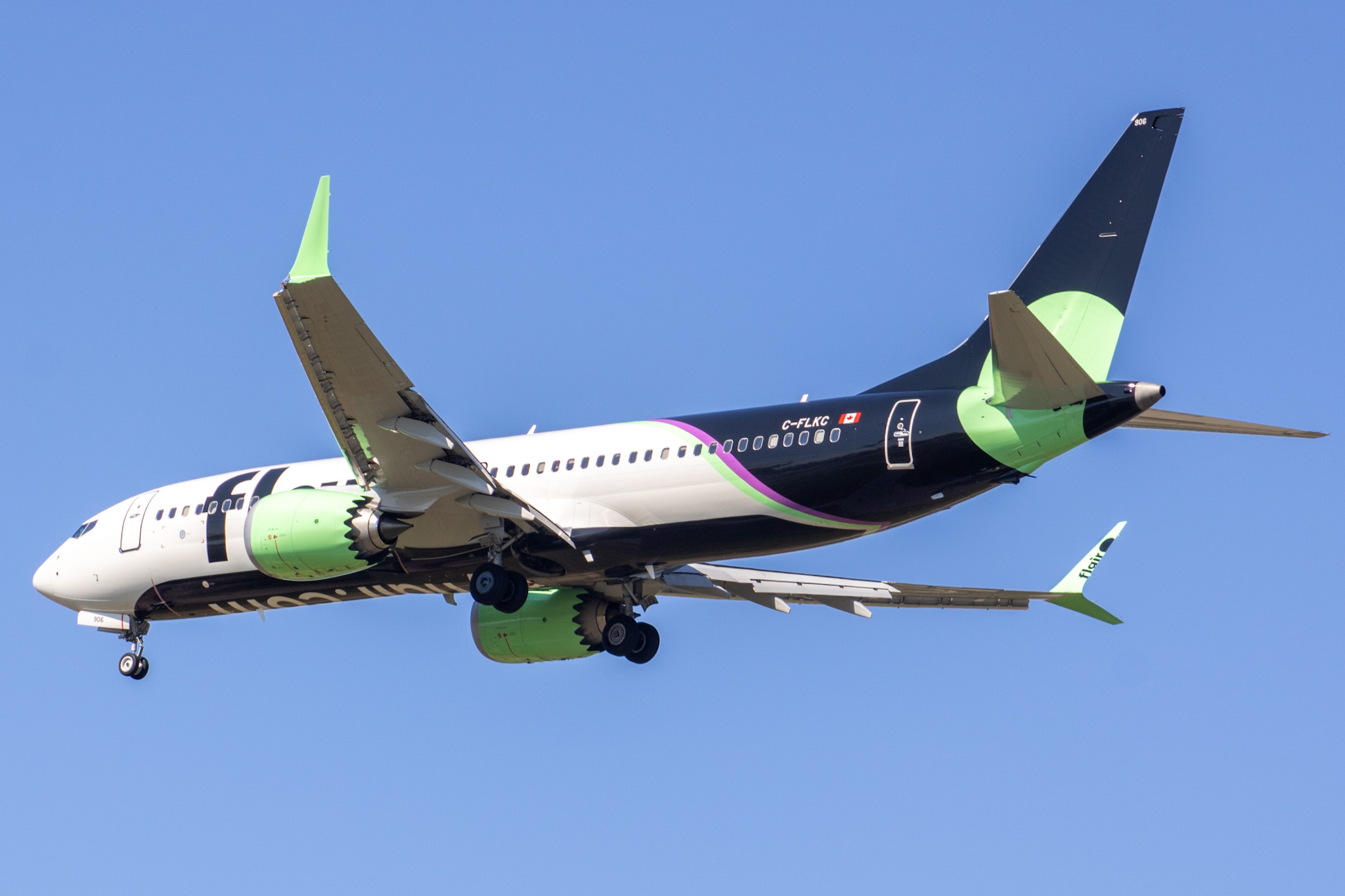 Full size: Flair Airlines Boeing 737 MAX 8 C-FLKC at Vancouver International Airport