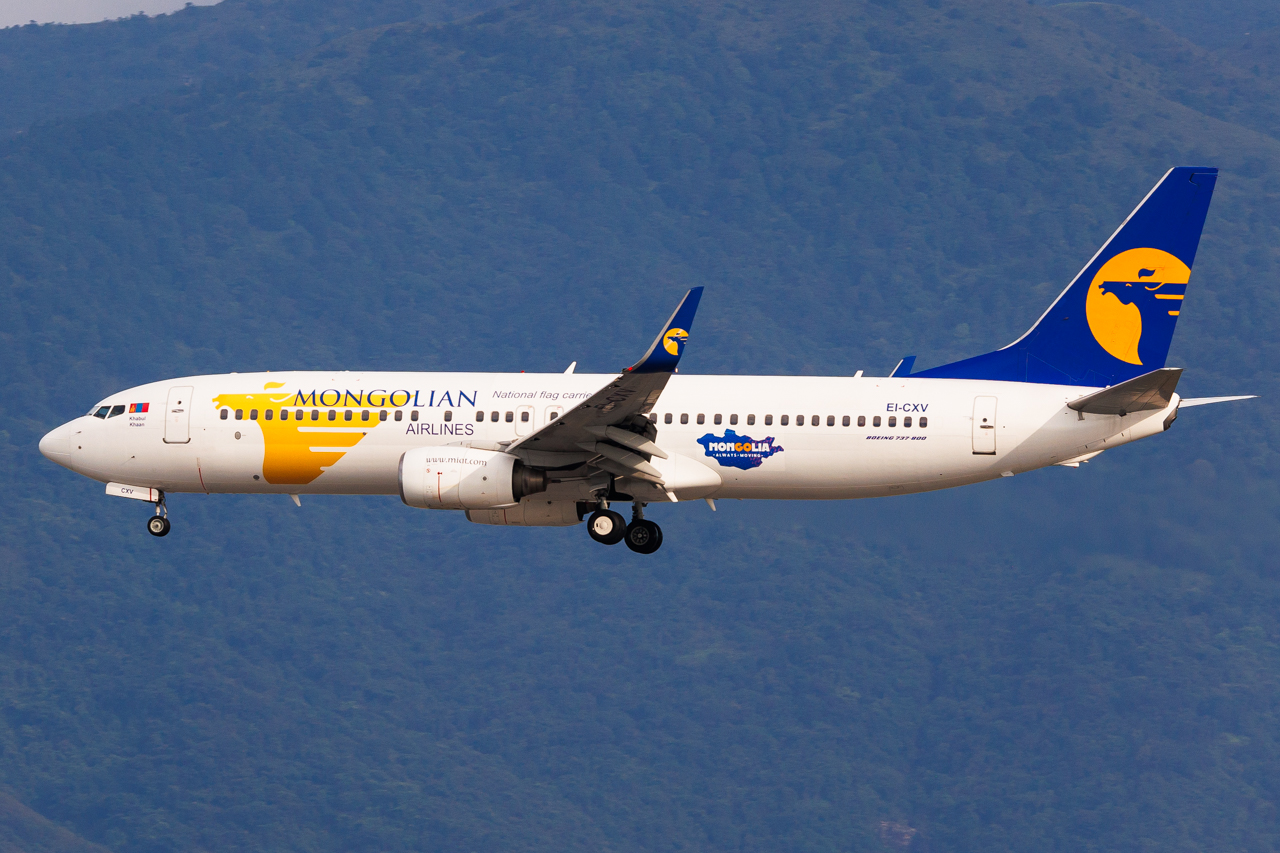 Full size: MIAT Mongolian Airlines Boeing 737-800 EI-CXV at Hong Kong International Airport
