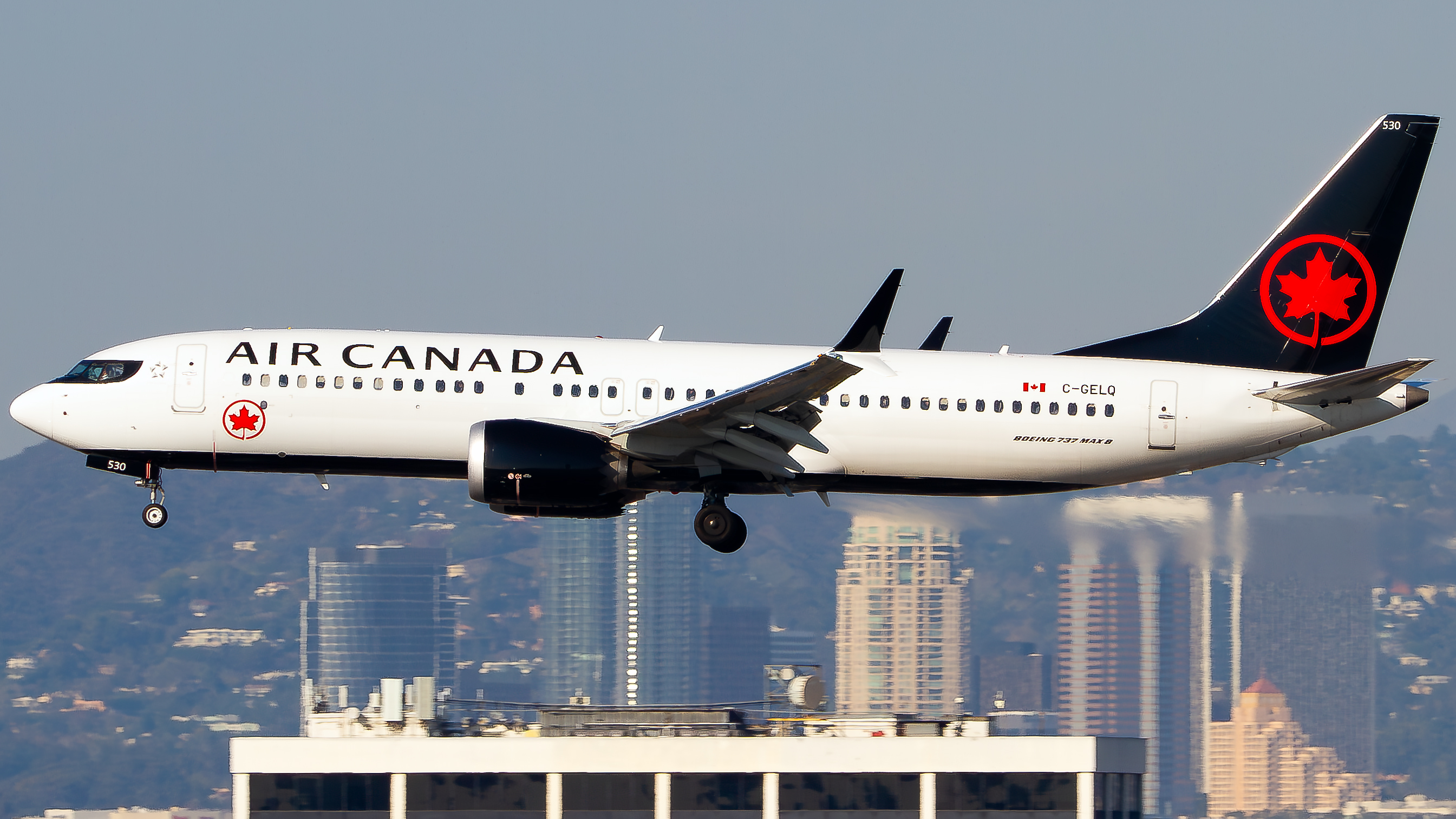 Full size: Air Canada Boeing 737 MAX 8 C-GELQ at Los Angeles International Airport