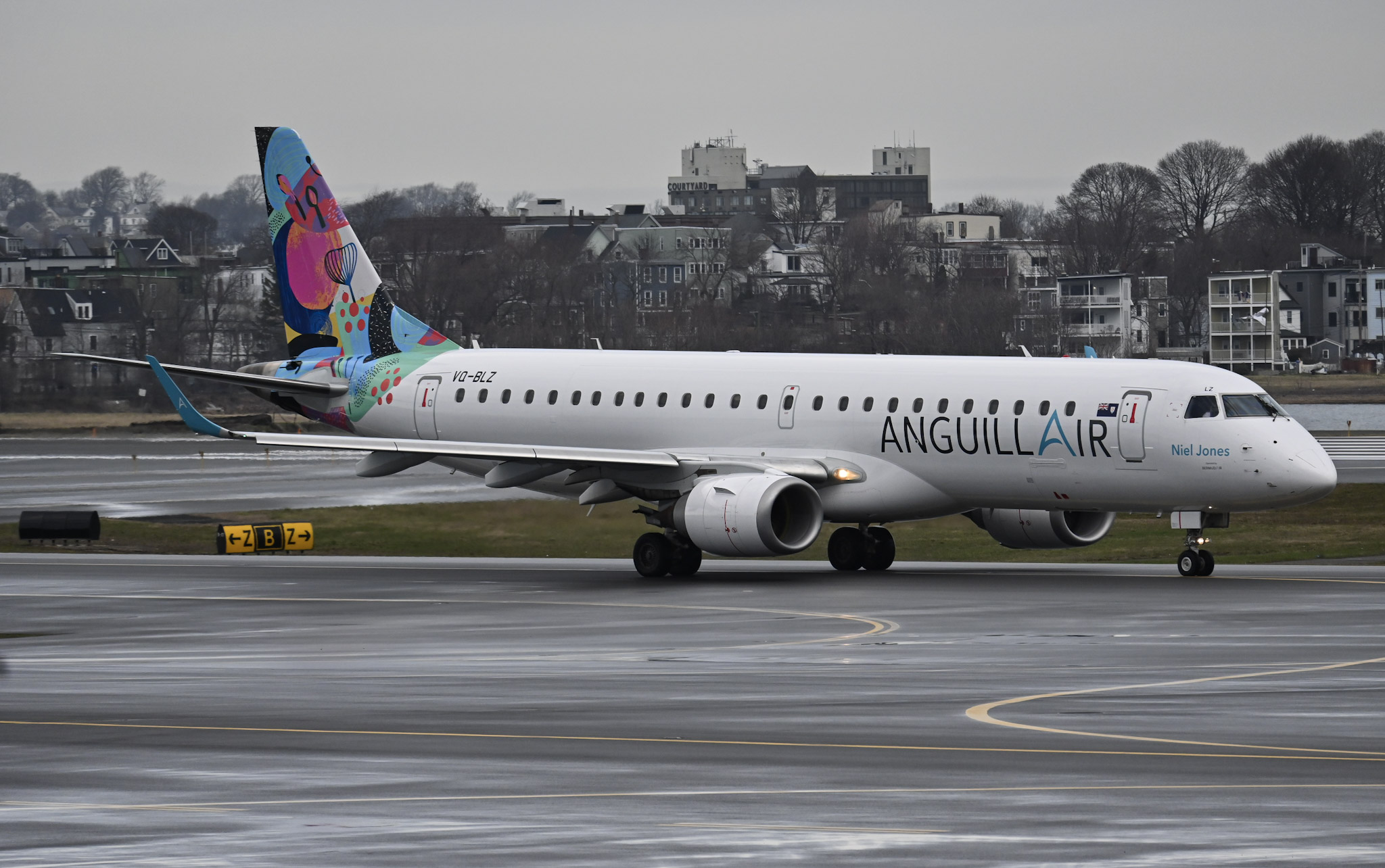 Full size: BermudAir Embraer E190 VQ-BLZ at General Edward Lawrence Logan International Airport