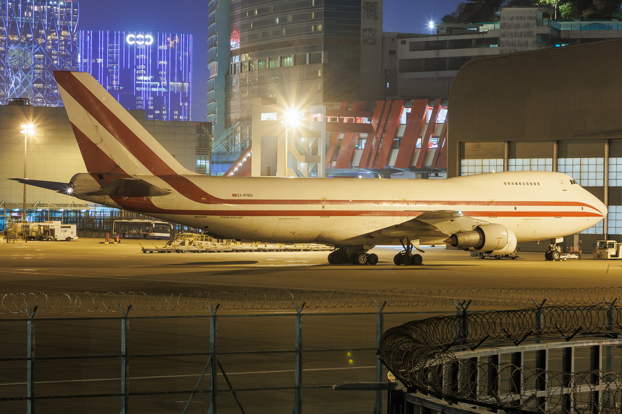 Full size: Aerostan Boeing 747-200 EX-47002 at Macau International Airport