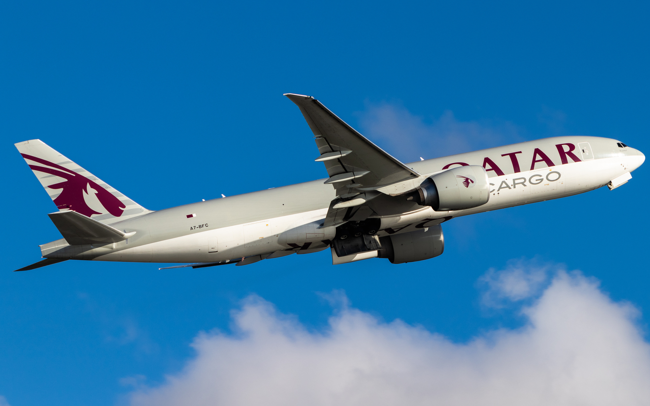 Full size: Qatar Air Cargo Boeing 777-F A7-BFC at Hong Kong International Airport