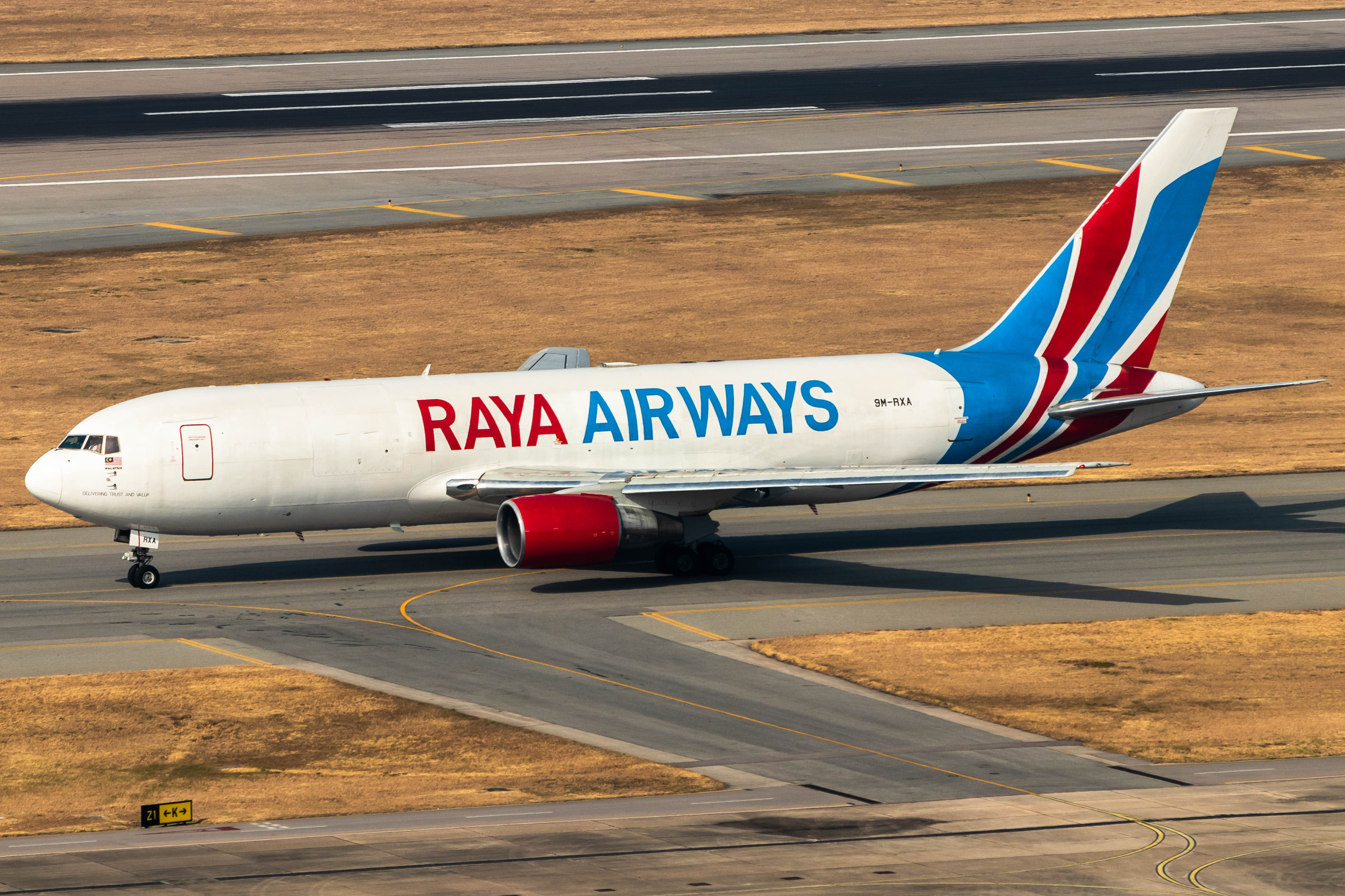Full size: Raya Airways Boeing 767-300F 9M-RXA at Hong Kong International Airport