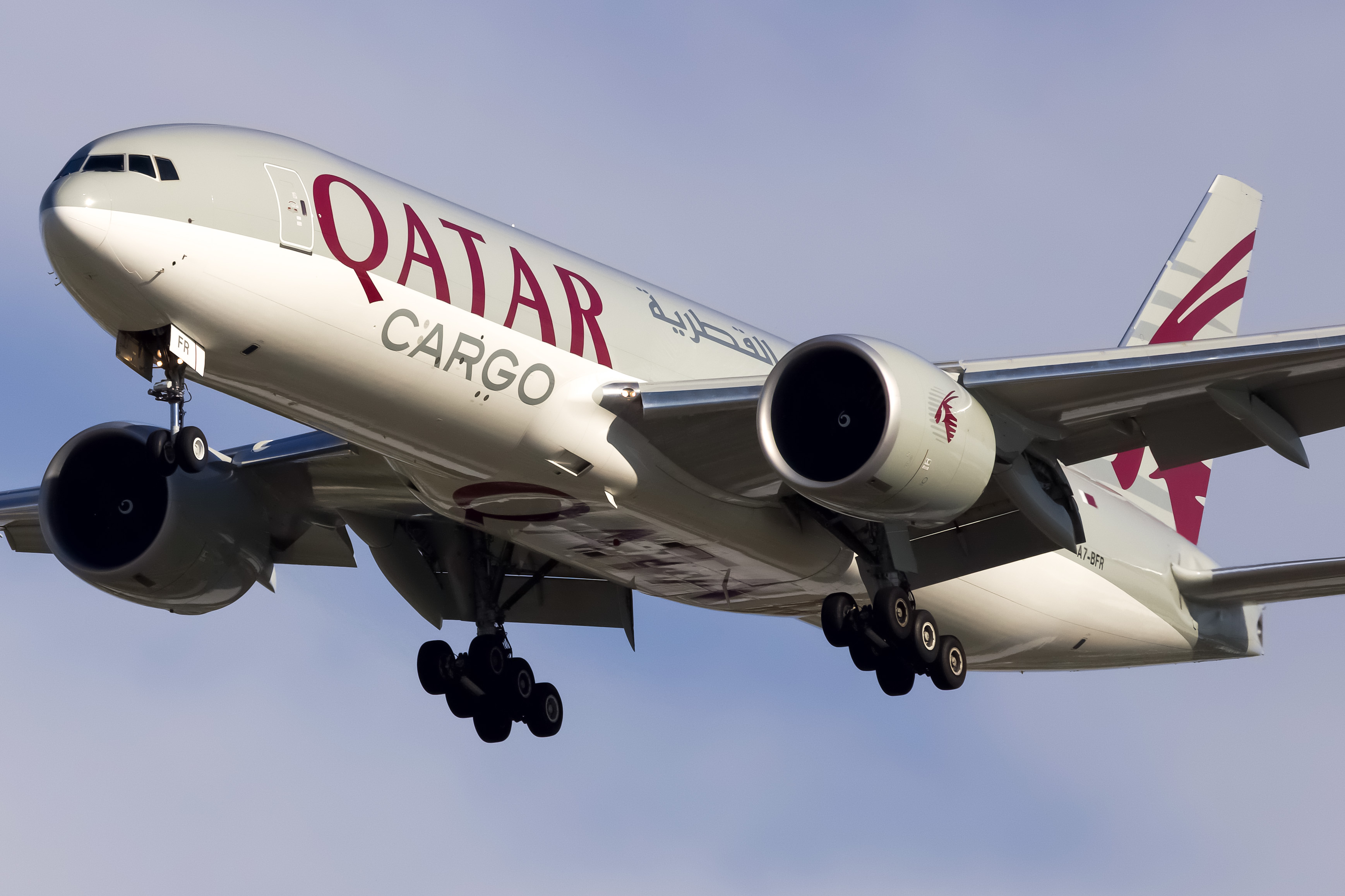 Full size: Qatar Air Cargo Boeing 777-F A7-BFR at Dallas-Fort Worth International Airport