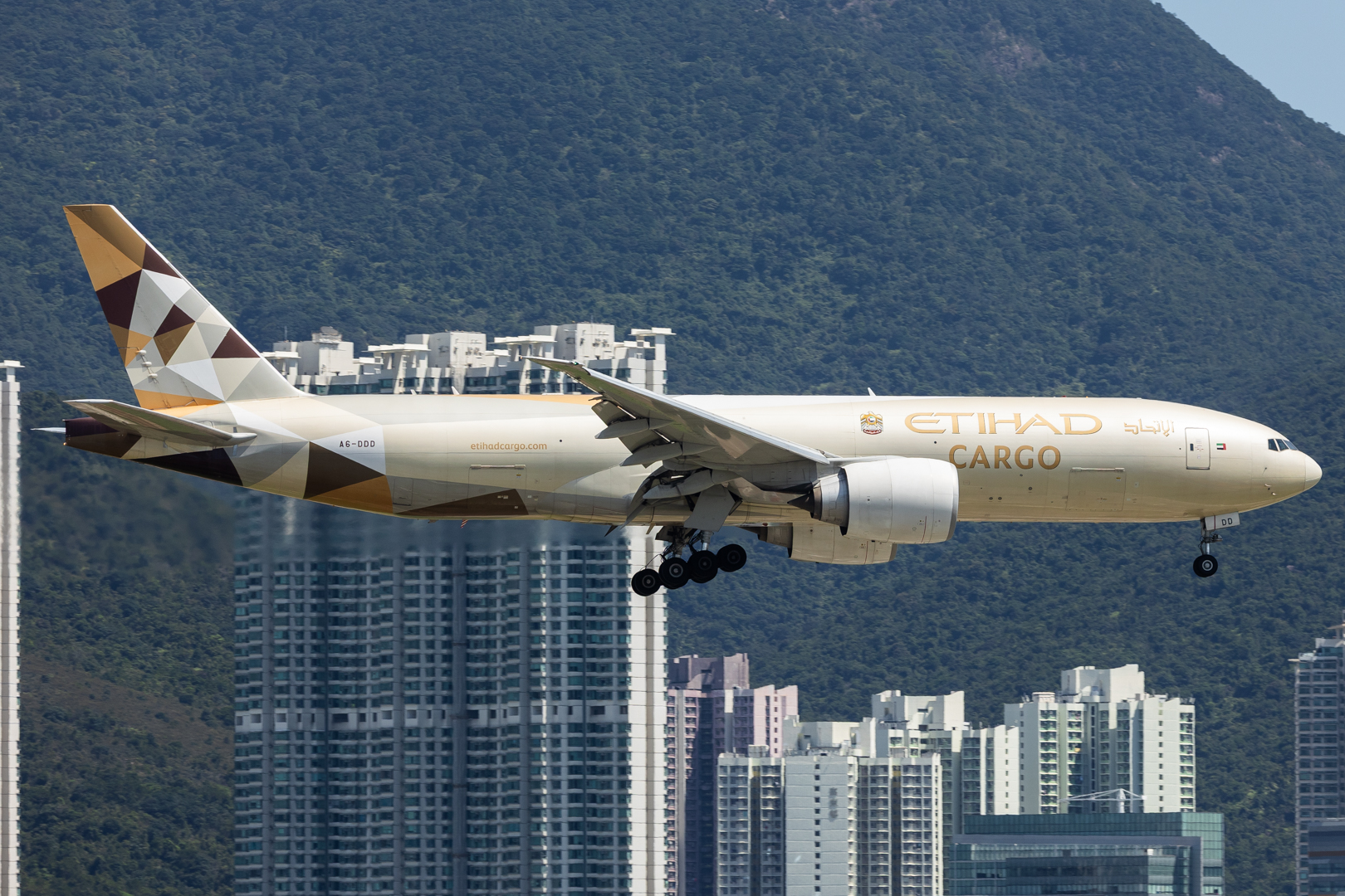 Full size: Etihad Cargo Boeing 777-F A6-DDD at Hong Kong International Airport