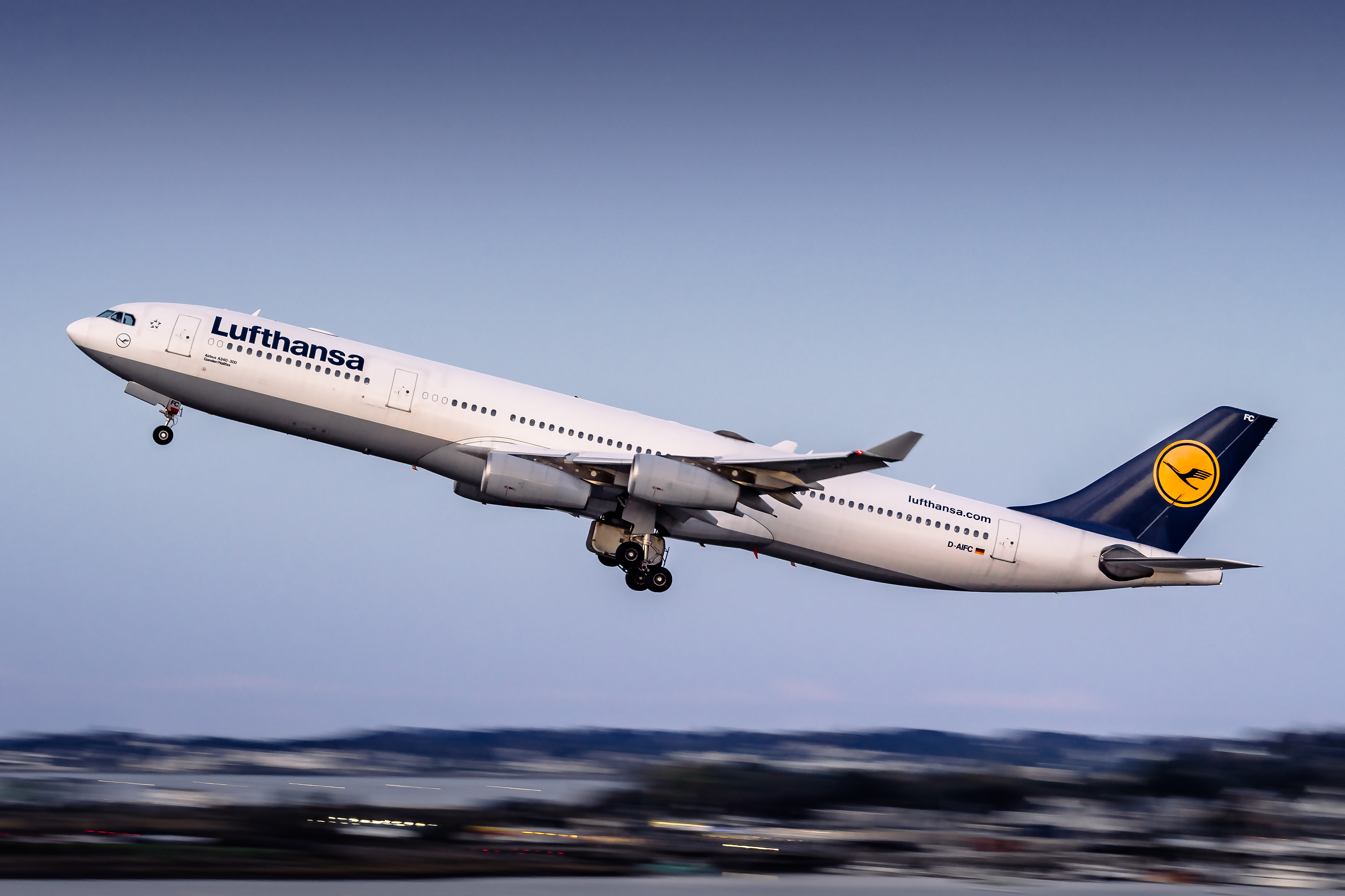 Full size: Lufthansa Airbus A340-300 D-AIFC at General Edward Lawrence Logan International Airport