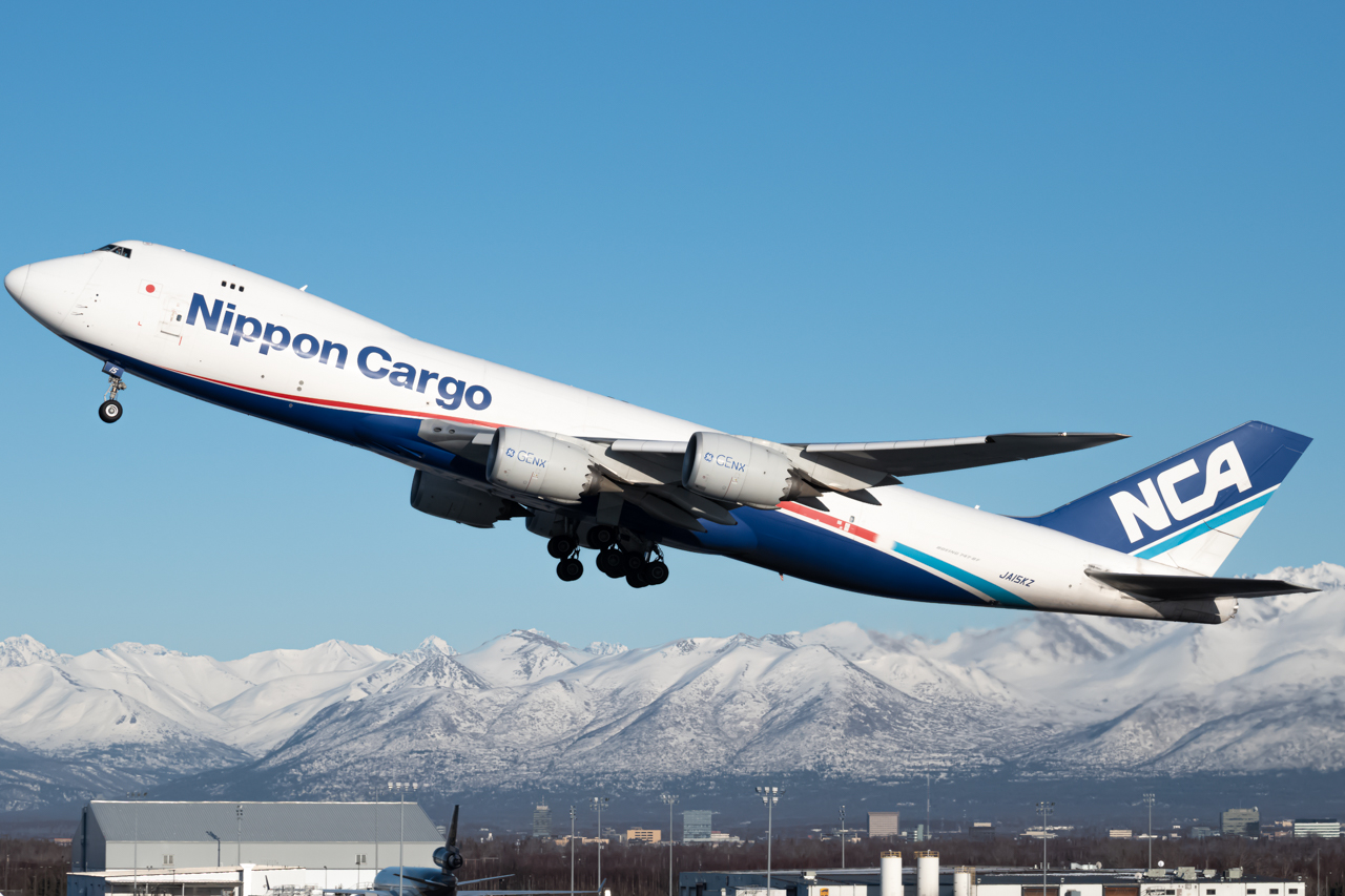 Full size: Nippon Cargo Airlines Boeing 747-8F JA15KZ at Anchorage Ted Stevens International Airport