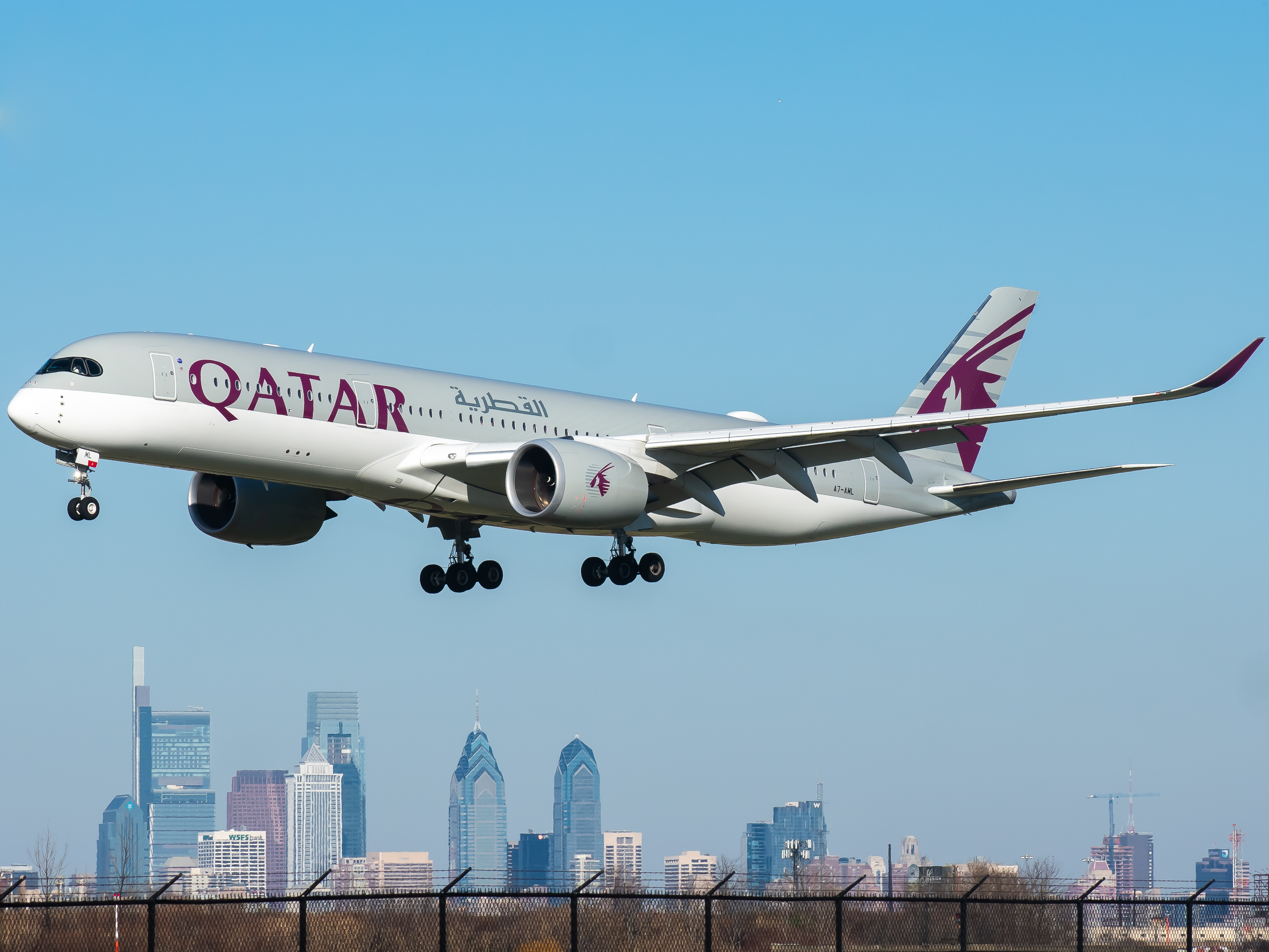 Full size: Qatar Airways Airbus A350-900 A7-AML at Philadelphia International Airport