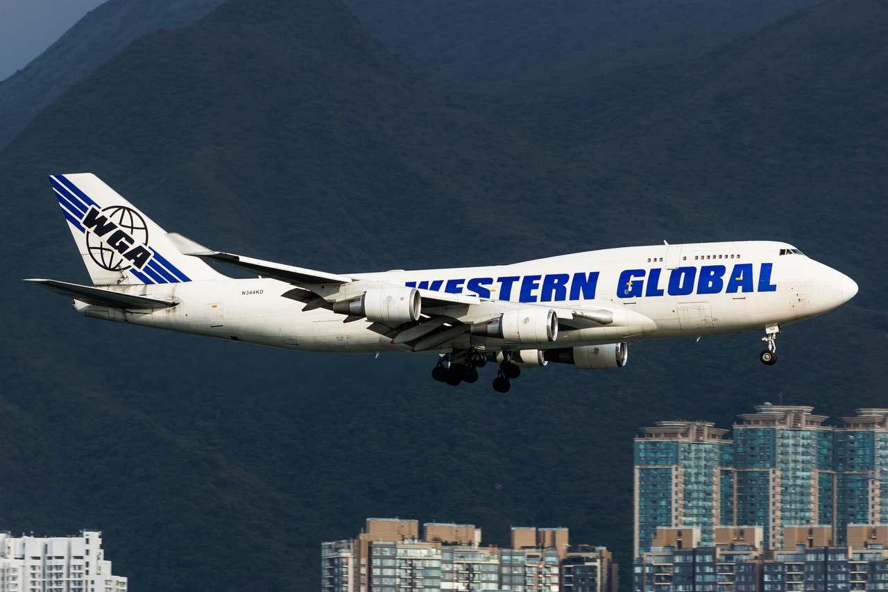 Full size: Western Global Airlines Boeing 747-400F N344KD at Hong Kong International Airport